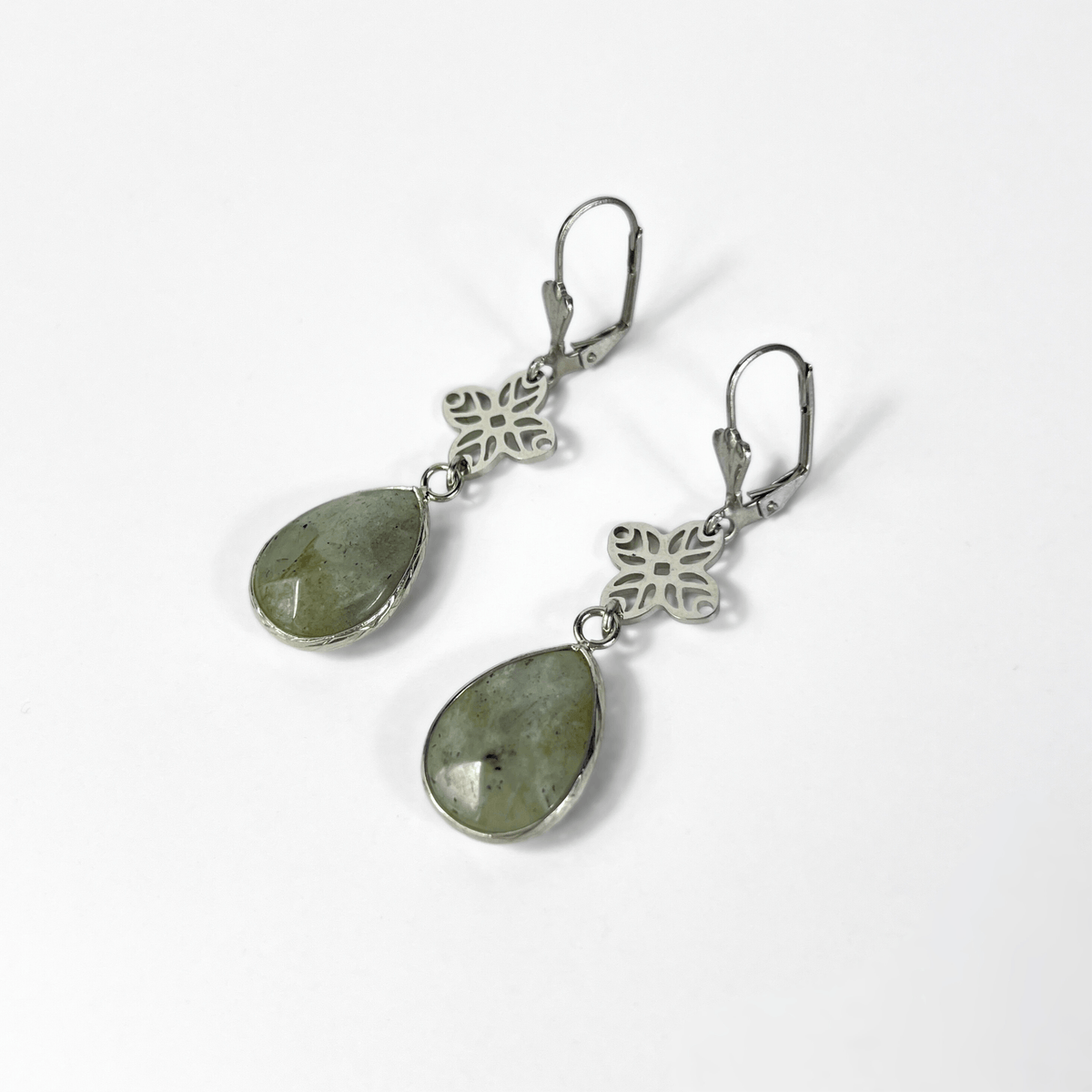 Art deco set gemstone earrings, Amethyst or Labradorite Baguette Magick