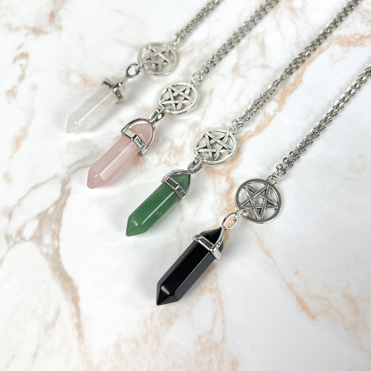 Pentacle pendulum necklace - obsidian, quartz, rose quartz, or aventurine Baguette Magick