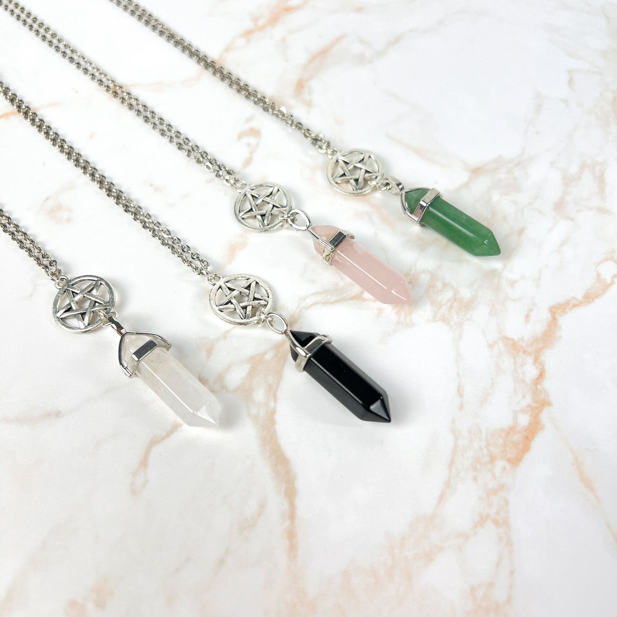 Pentacle pendulum necklace - obsidian, quartz, rose quartz, or aventurine Baguette Magick