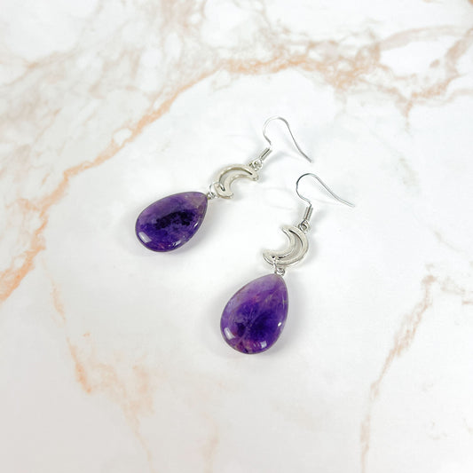 Amethyst and crescent moon witchy earrings
