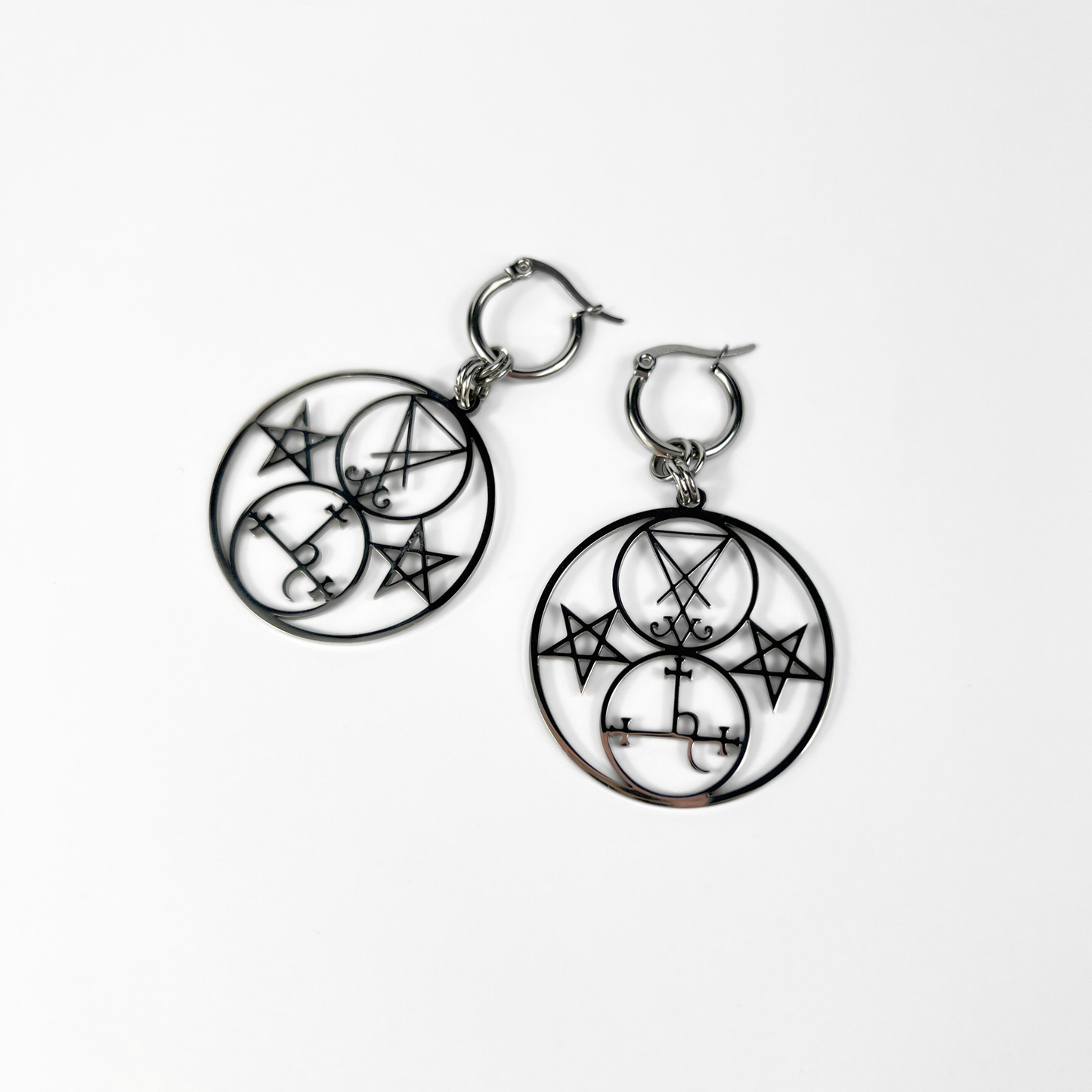 Luciferian earrings, Lilith and Lucifer sigils, inverted pentacle