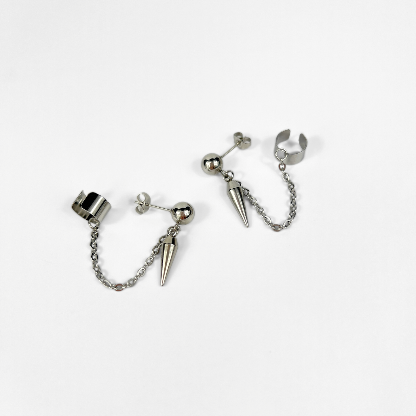 Spike, chain and cuff stud earring, mono or pair Baguette Magick