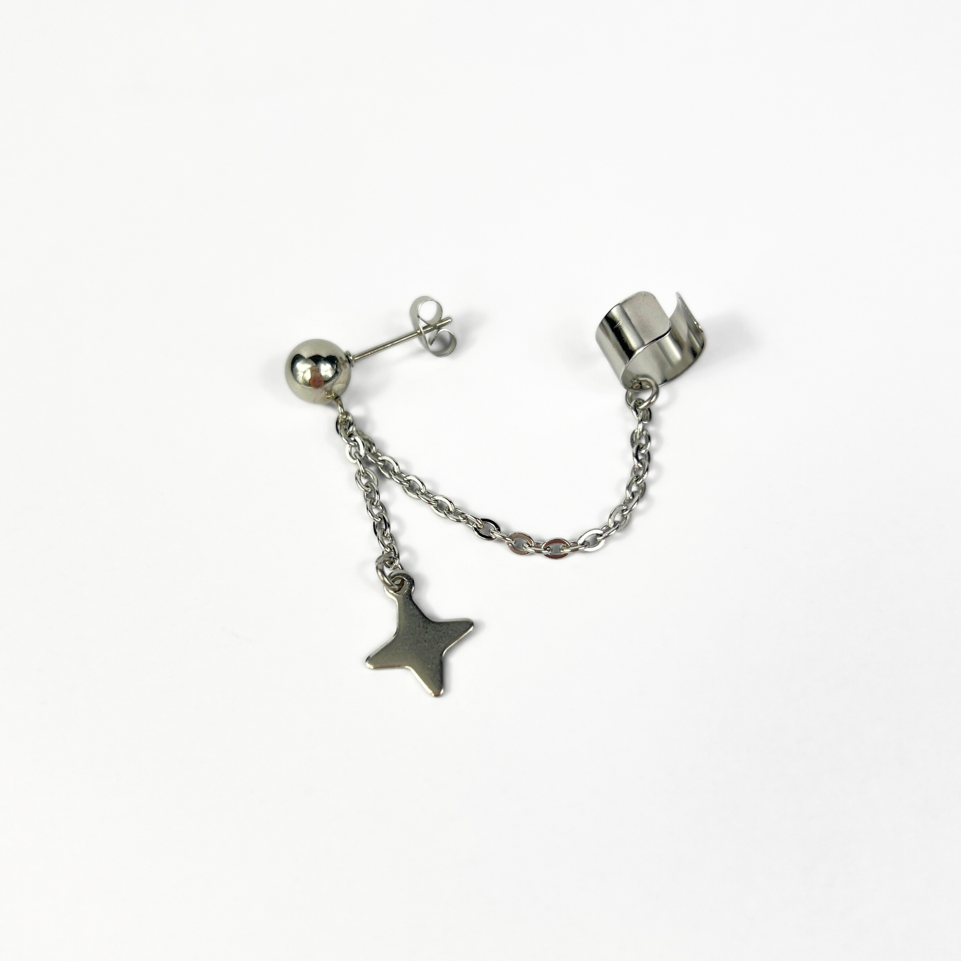 Shuriken star, chain and cuff stud earring, mono or pair Baguette Magick