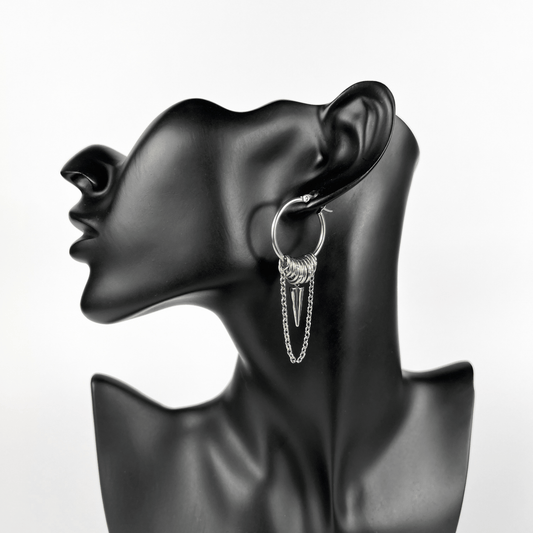 Big hoop earrings with jump rings, spike and chain, industrial style Baguette Magick