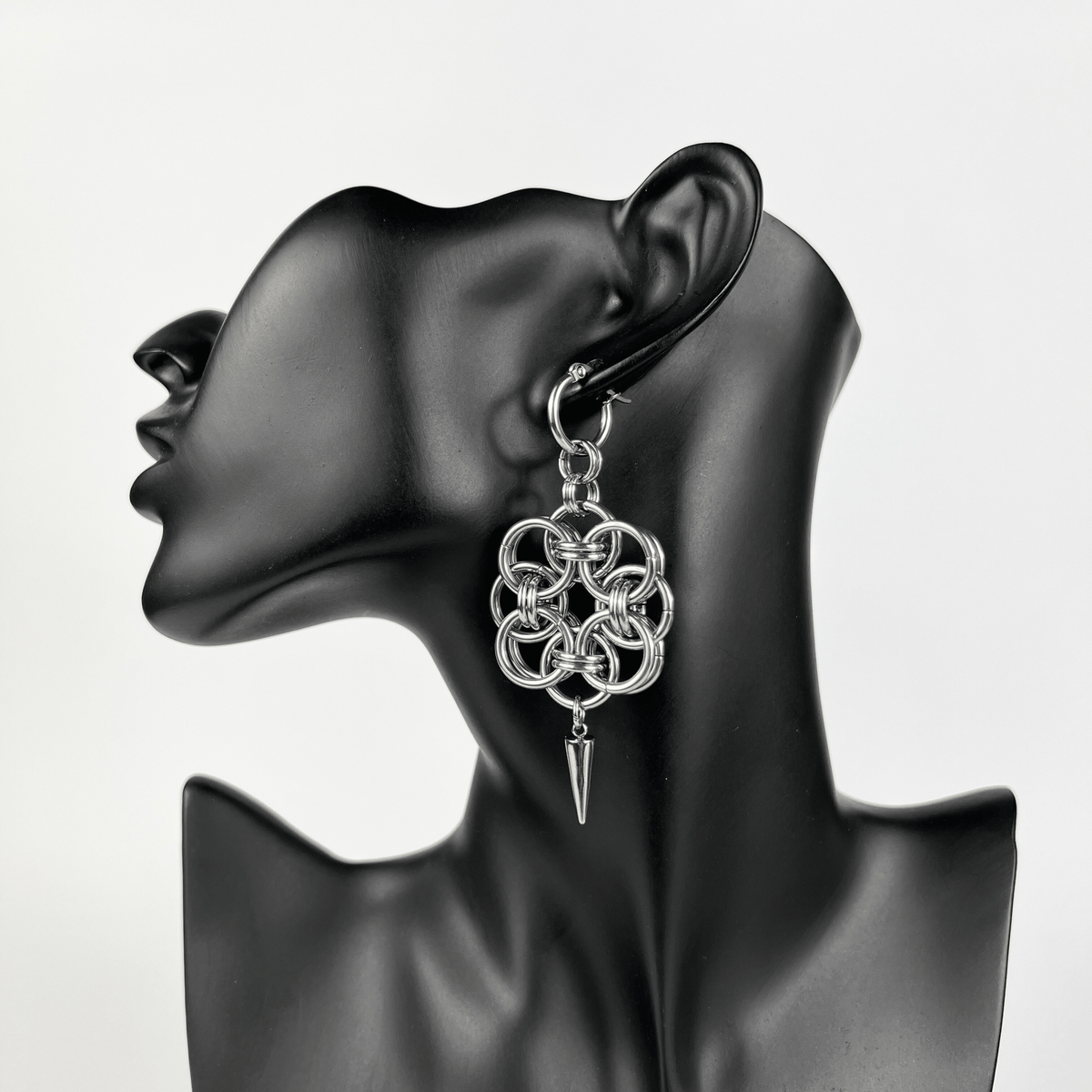 Boucles d'oreilles en cotte de mailles, créoles et pointes Helm Rose