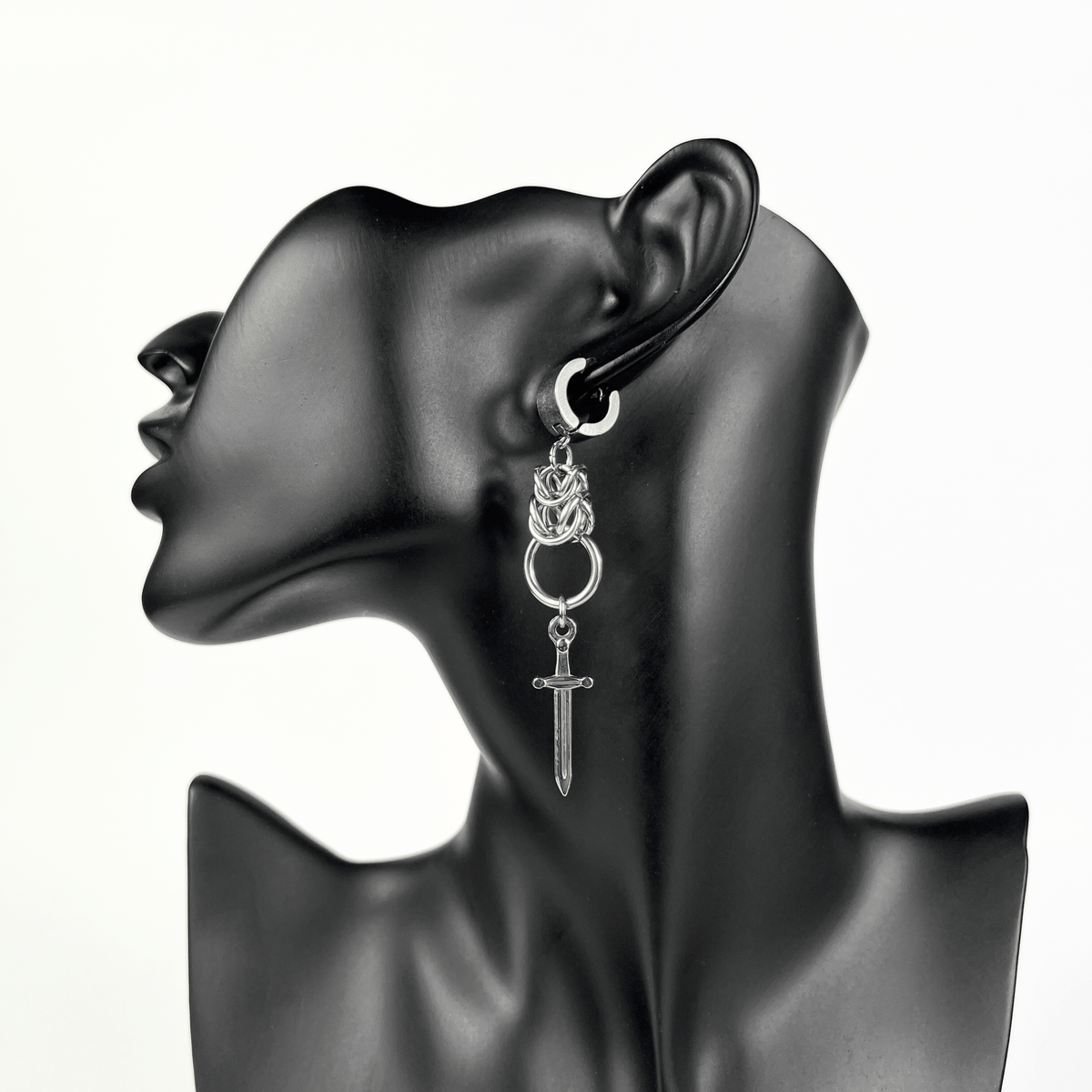 Dagger and Byzantine chainmail earrings Baguette Magick