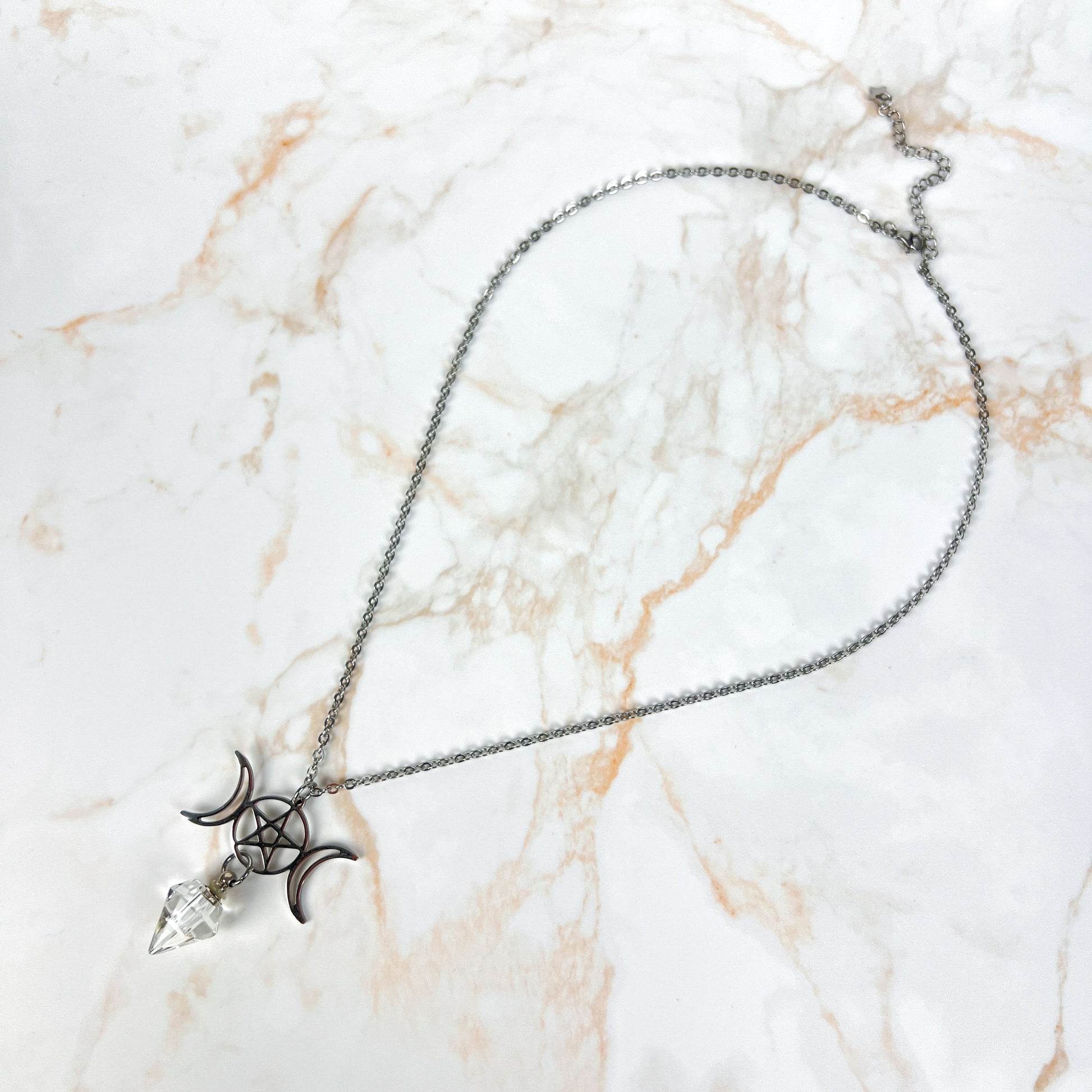 Triple Moon and pentacle potion necklace made of stainless steel Baguette Magick