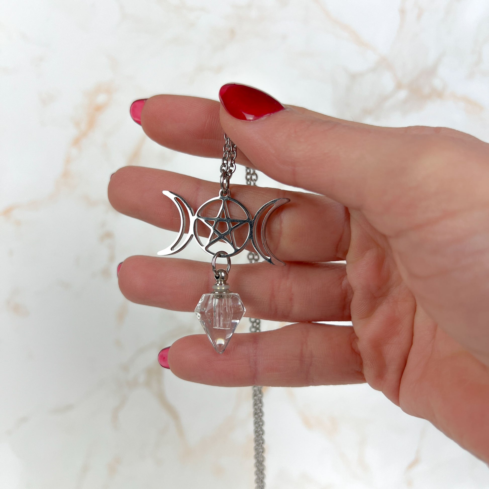 Triple Moon and pentacle potion necklace made of stainless steel Baguette Magick