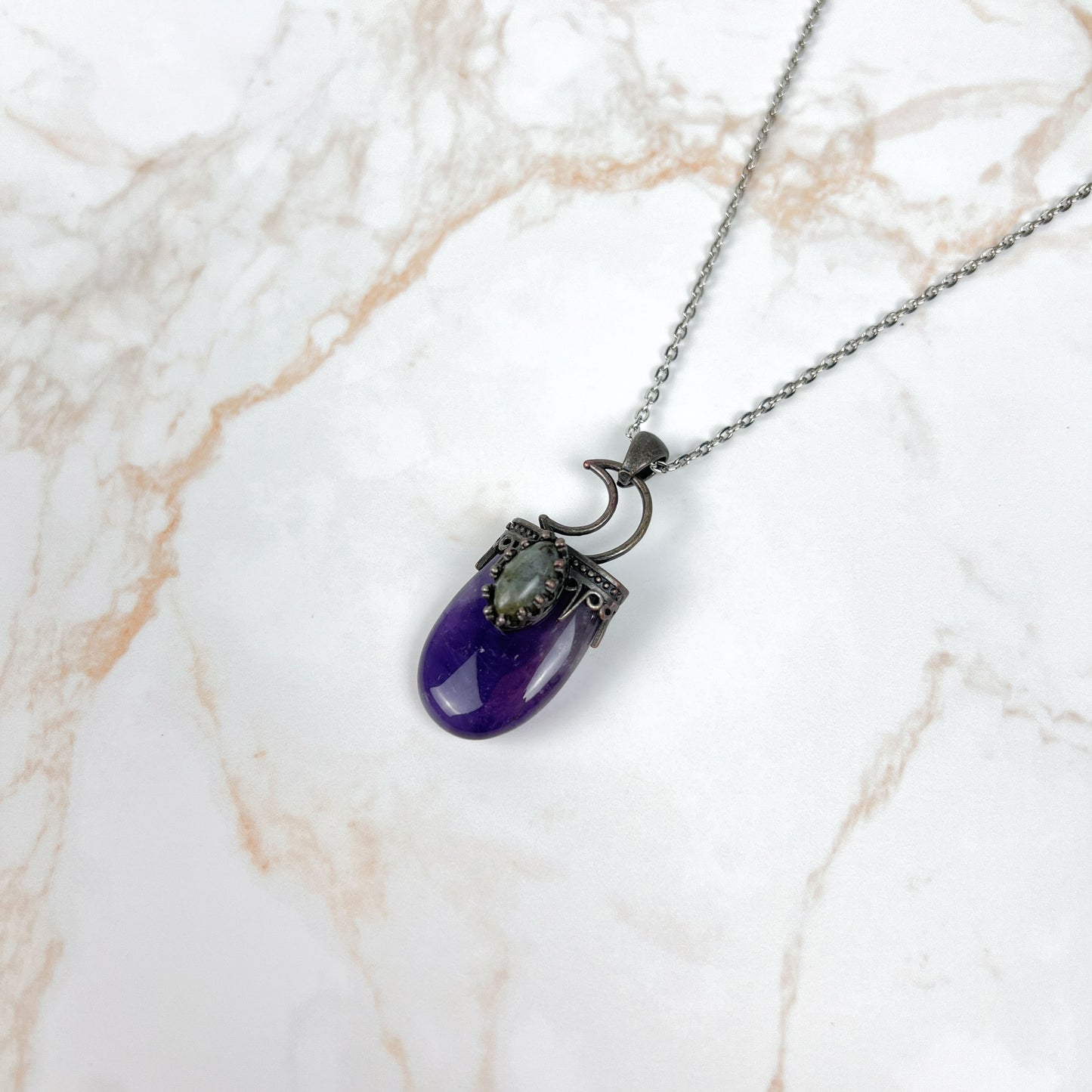 Crescent moon amethyst and labradorite witchy necklace Baguette Magick