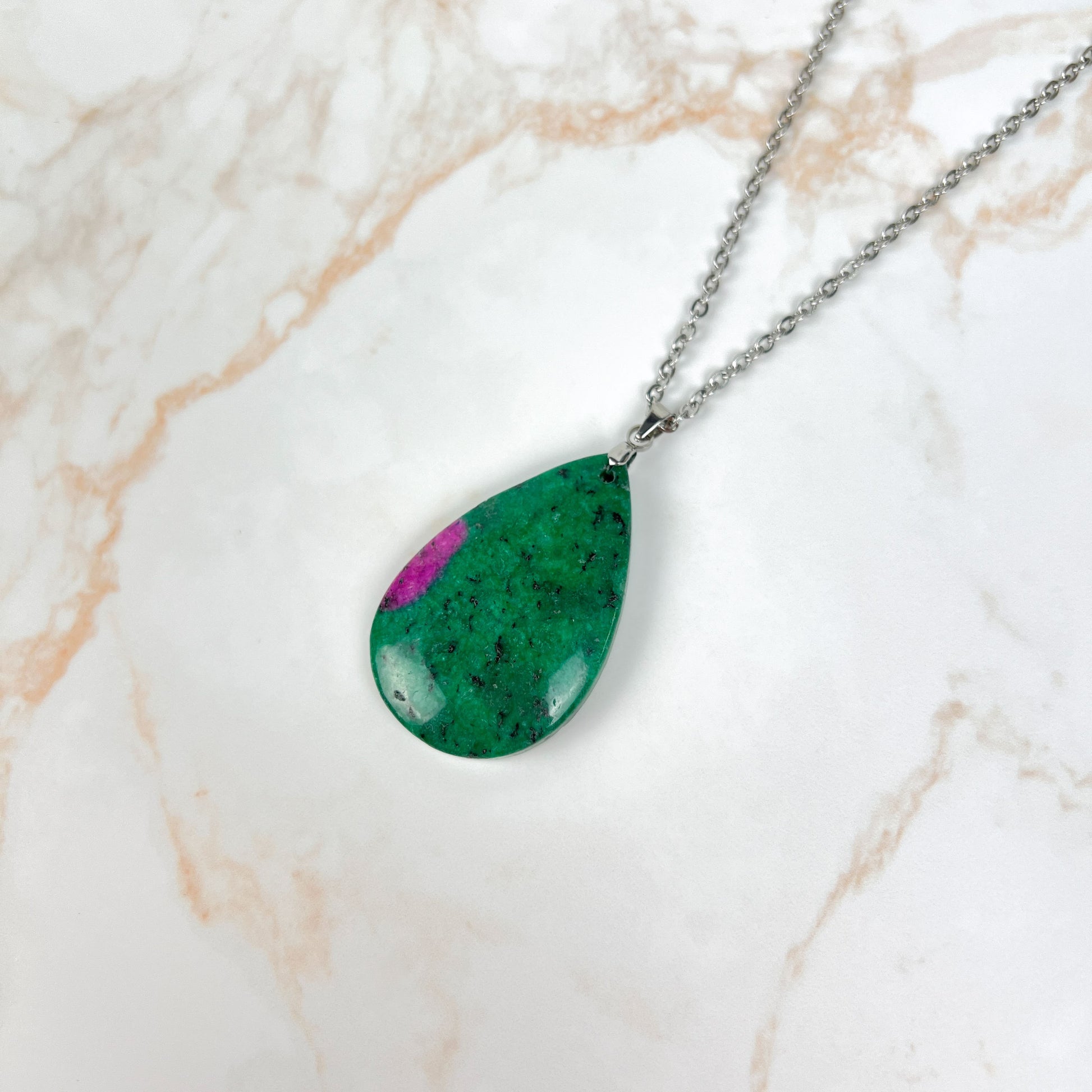 Ruby in Zoisite Anyolite stainless steel pendant necklace Baguette Magick