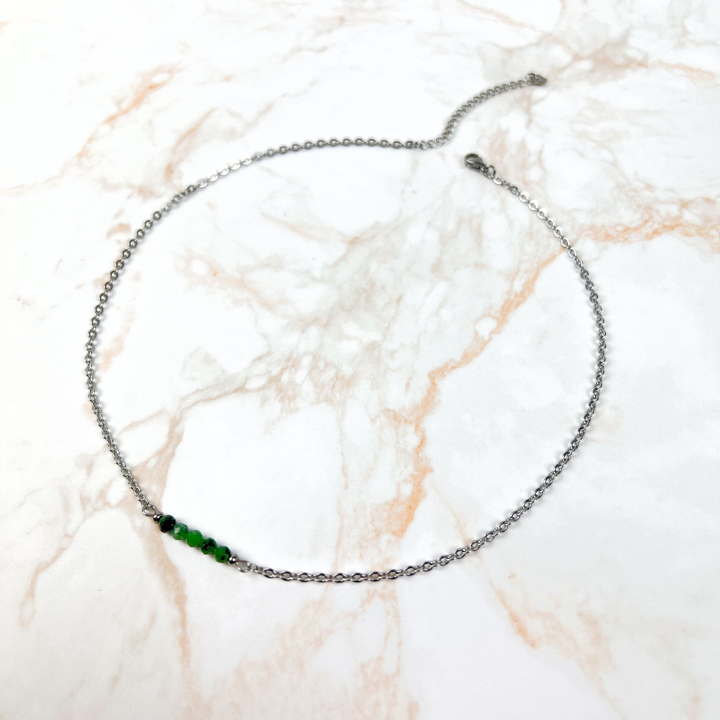 Faceted beads gemstone necklace, hypoallergenic waterproof stainless steel Baguette Magick