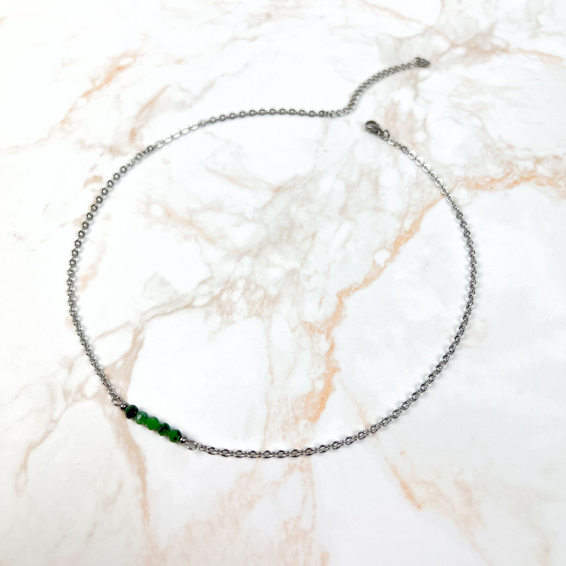 Faceted beads gemstone necklace, hypoallergenic waterproof stainless steel Baguette Magick