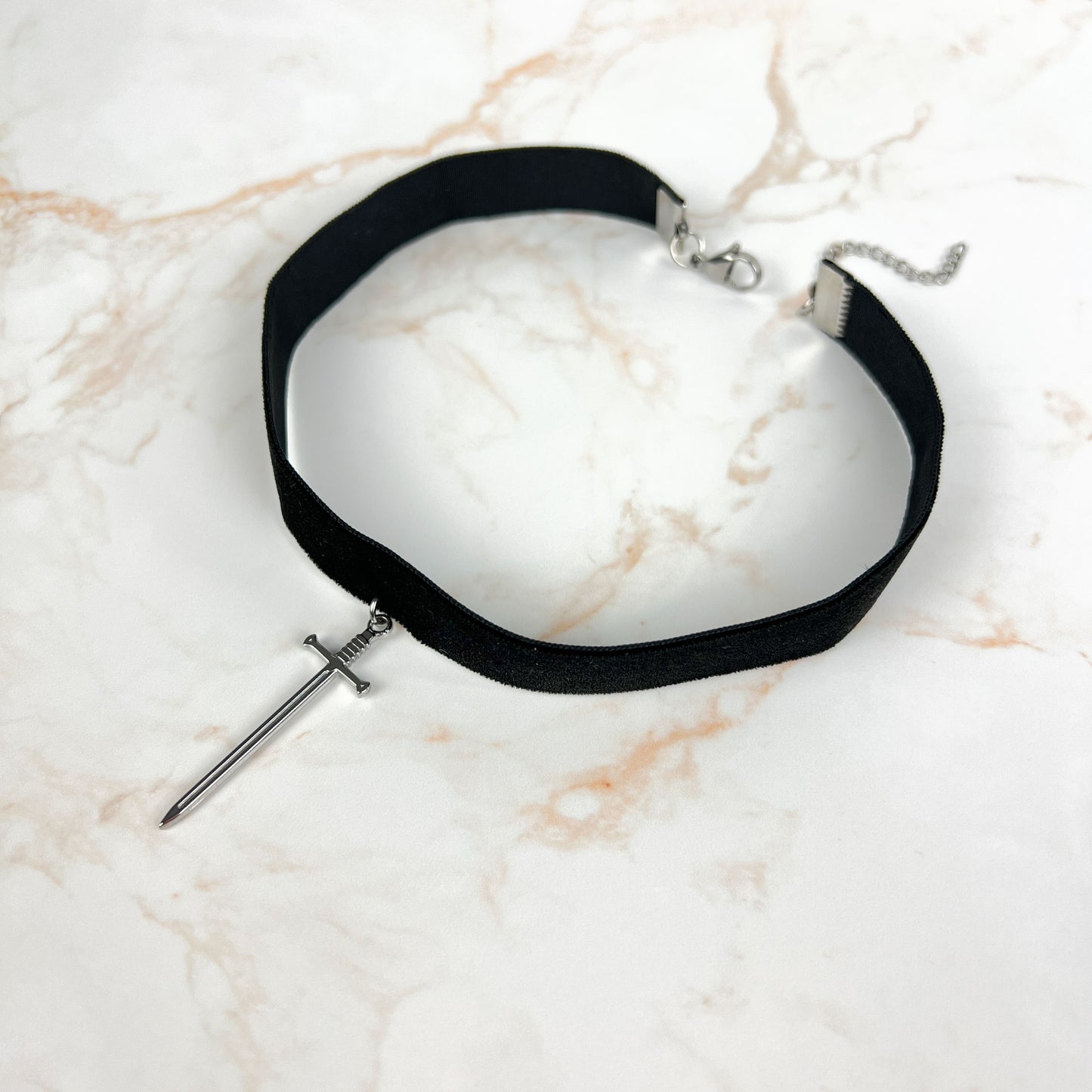 Black velvet Sword medieval fantasy gothic choker, stainless steel Baguette Magick