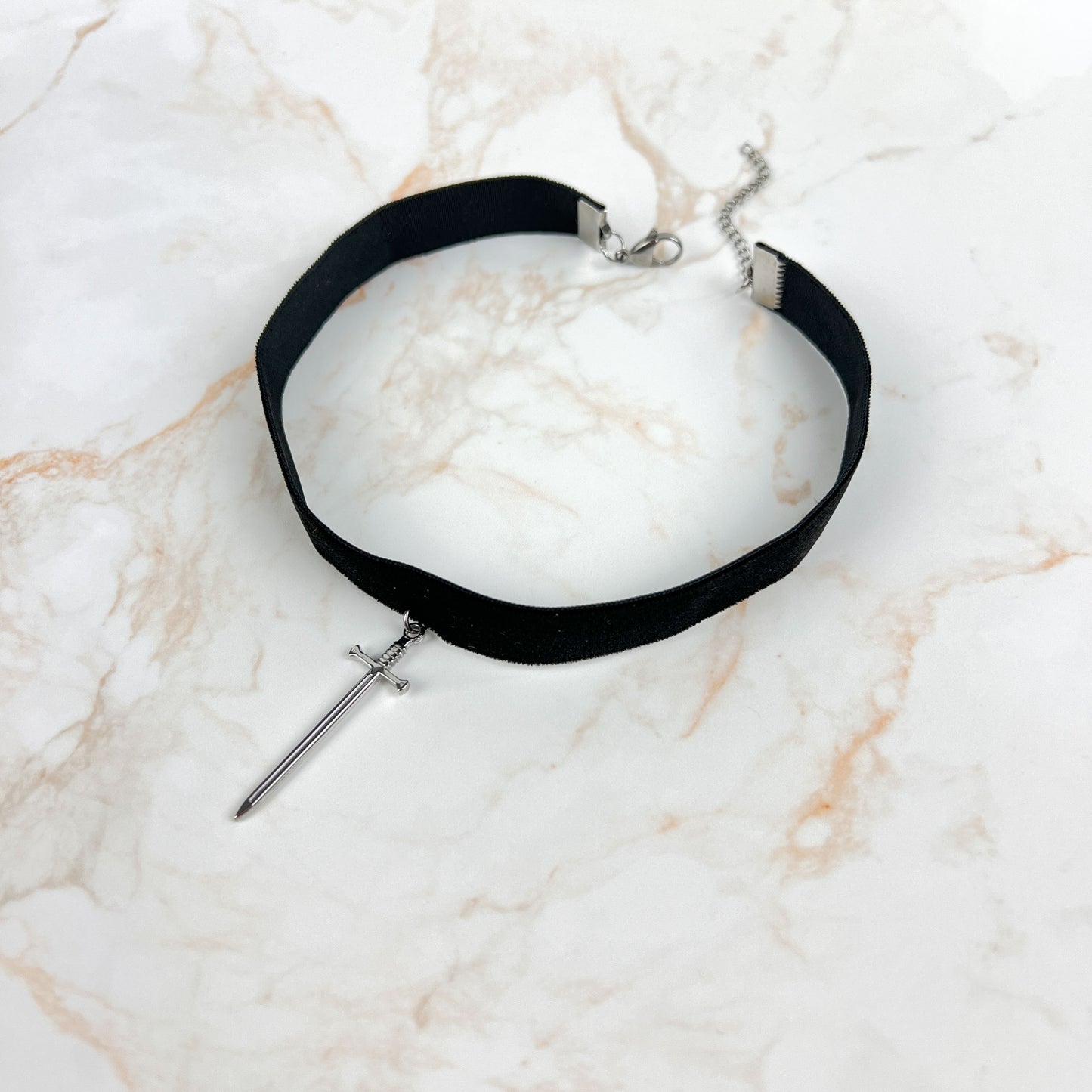 Black velvet Sword medieval fantasy gothic choker, stainless steel Baguette Magick