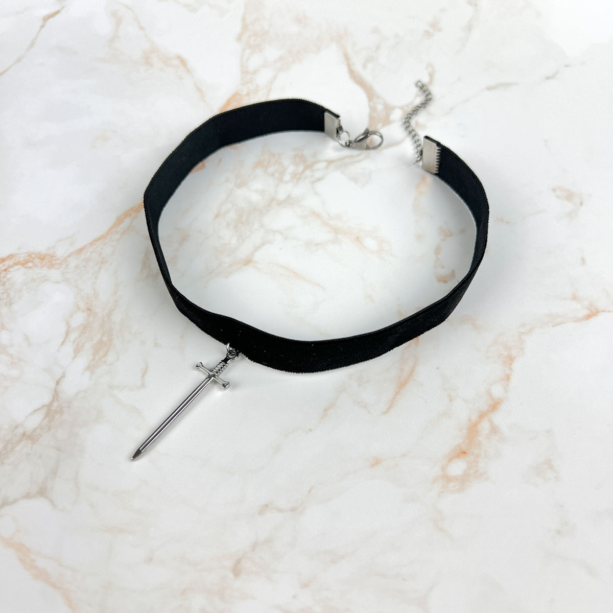 Black velvet Sword medieval fantasy gothic choker, stainless steel Baguette Magick