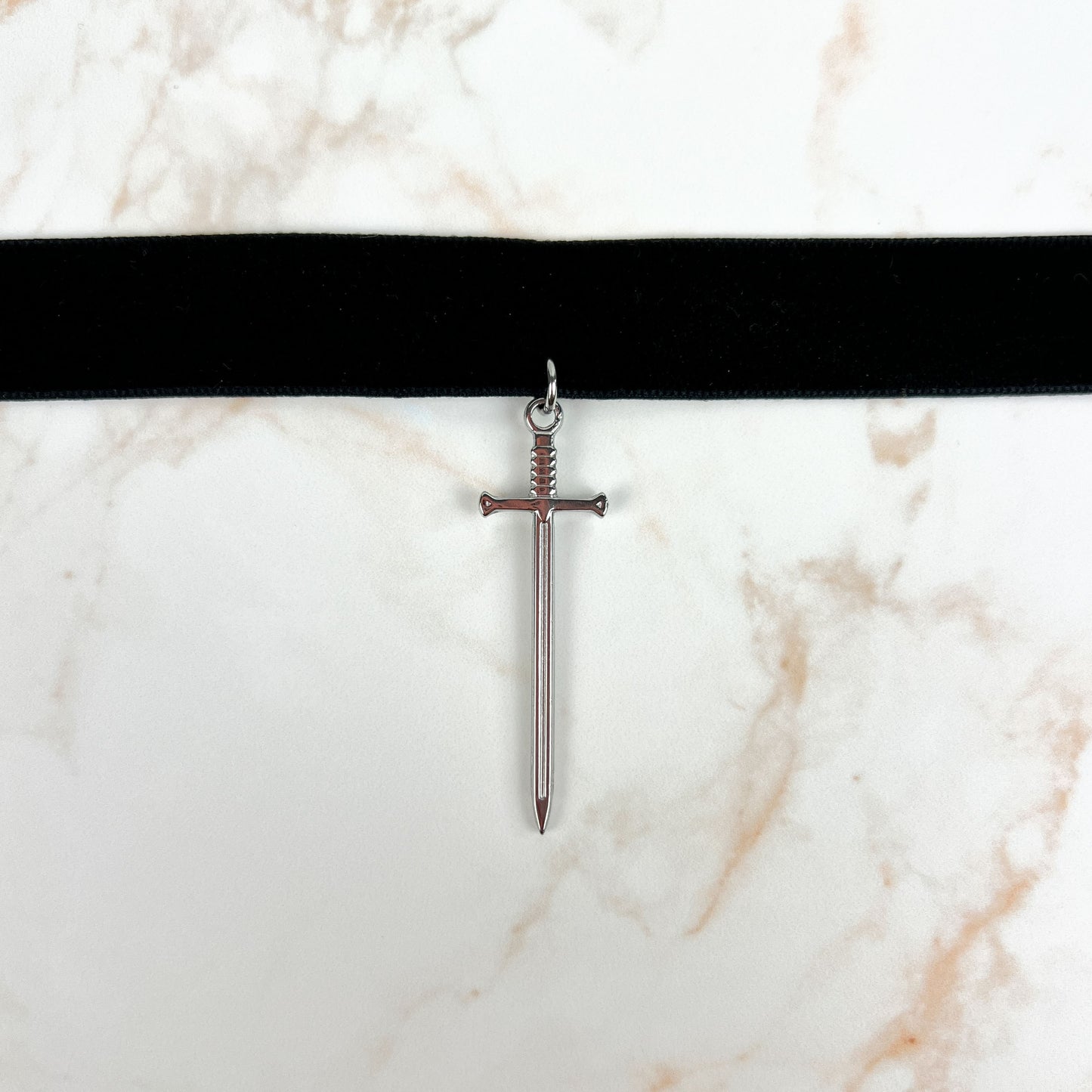 Black velvet Sword medieval fantasy gothic choker, stainless steel Baguette Magick