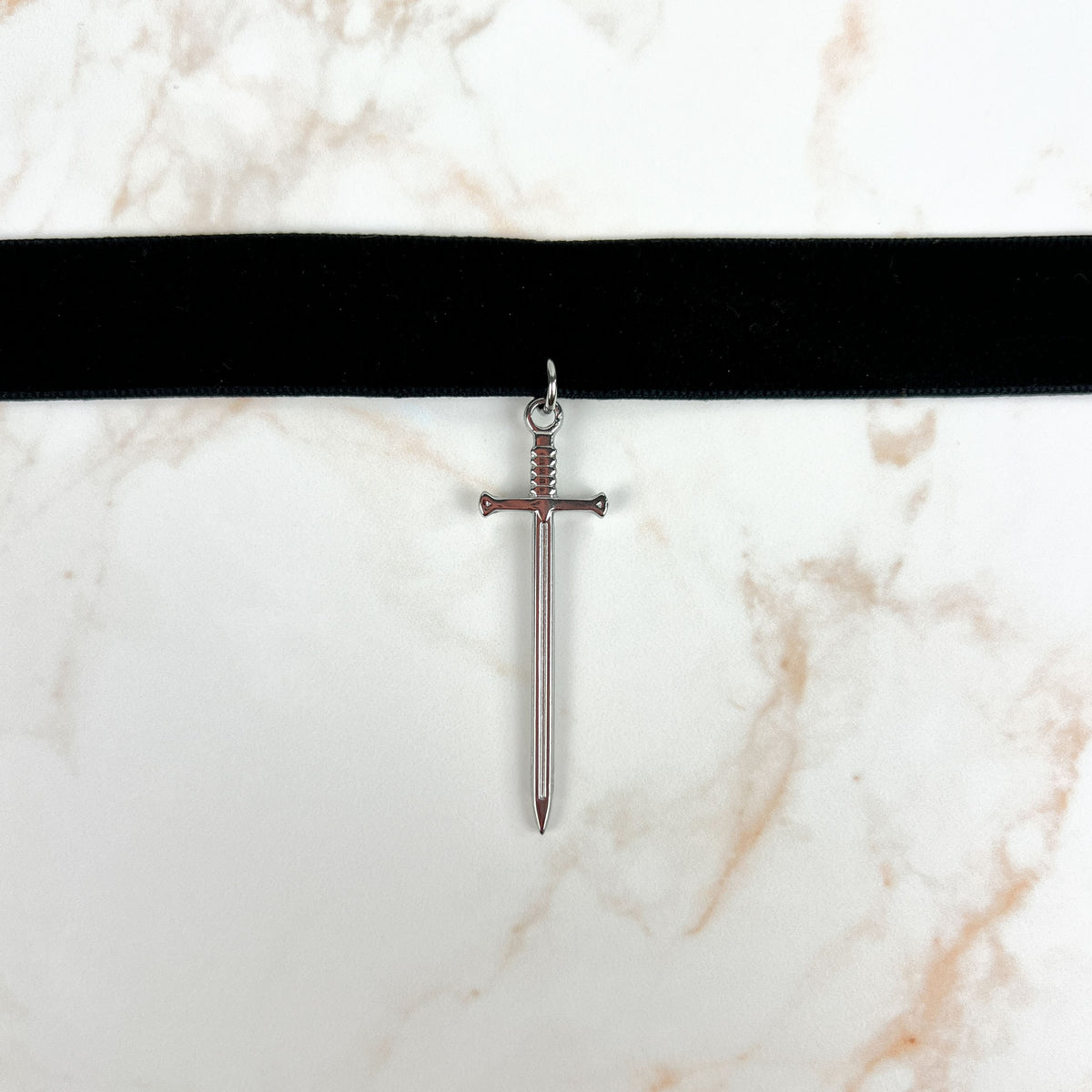 Black velvet Sword medieval fantasy gothic choker, stainless steel Baguette Magick