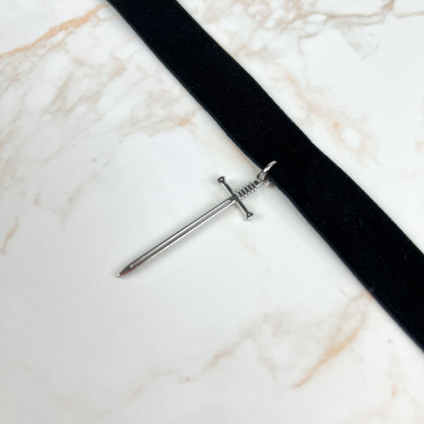 Black velvet Sword medieval fantasy gothic choker, stainless steel Baguette Magick