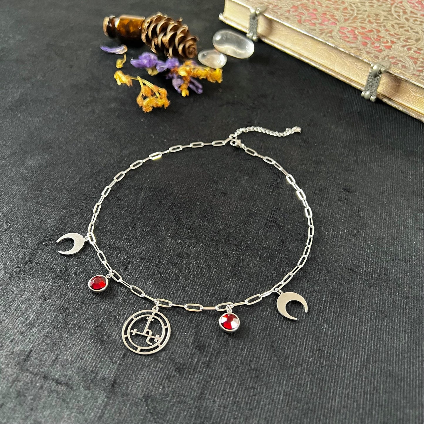 lilith sigil paper clip chain gothic occult necklace for witch baguette magick