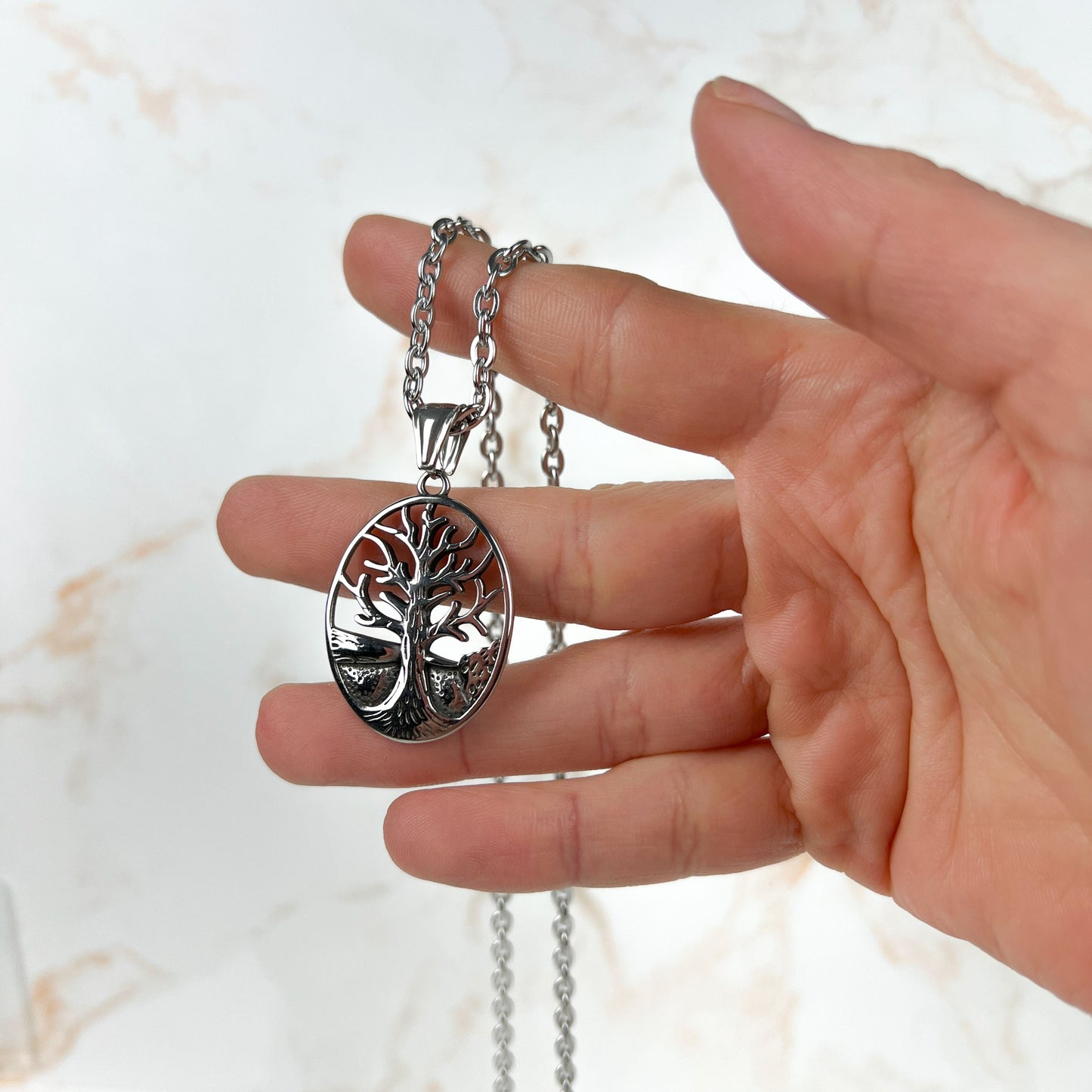 Winter tree gothic pendant necklace, stainless steel Baguette Magick