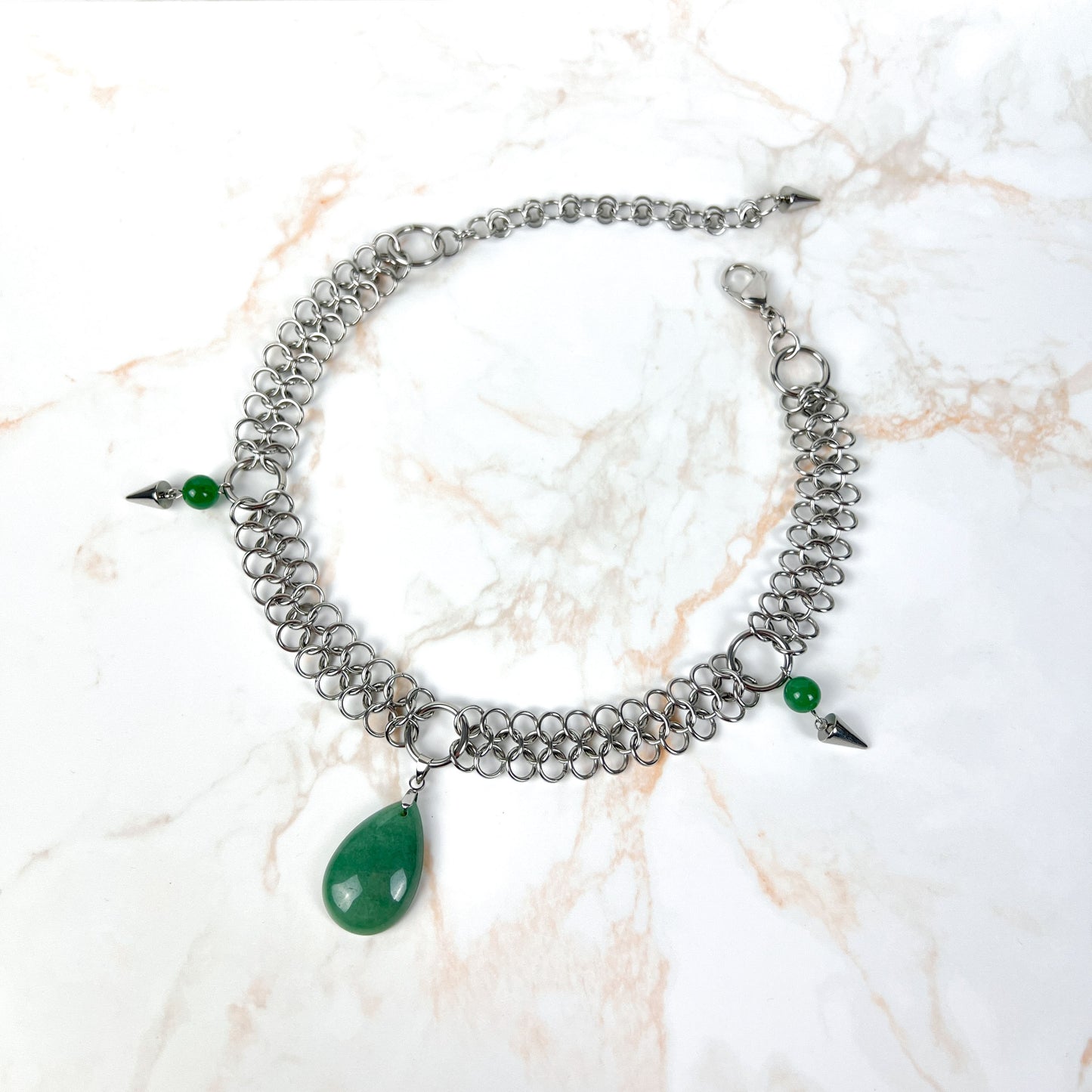 Aventurine European chainmail teardrop pendant necklace Baguette Magick