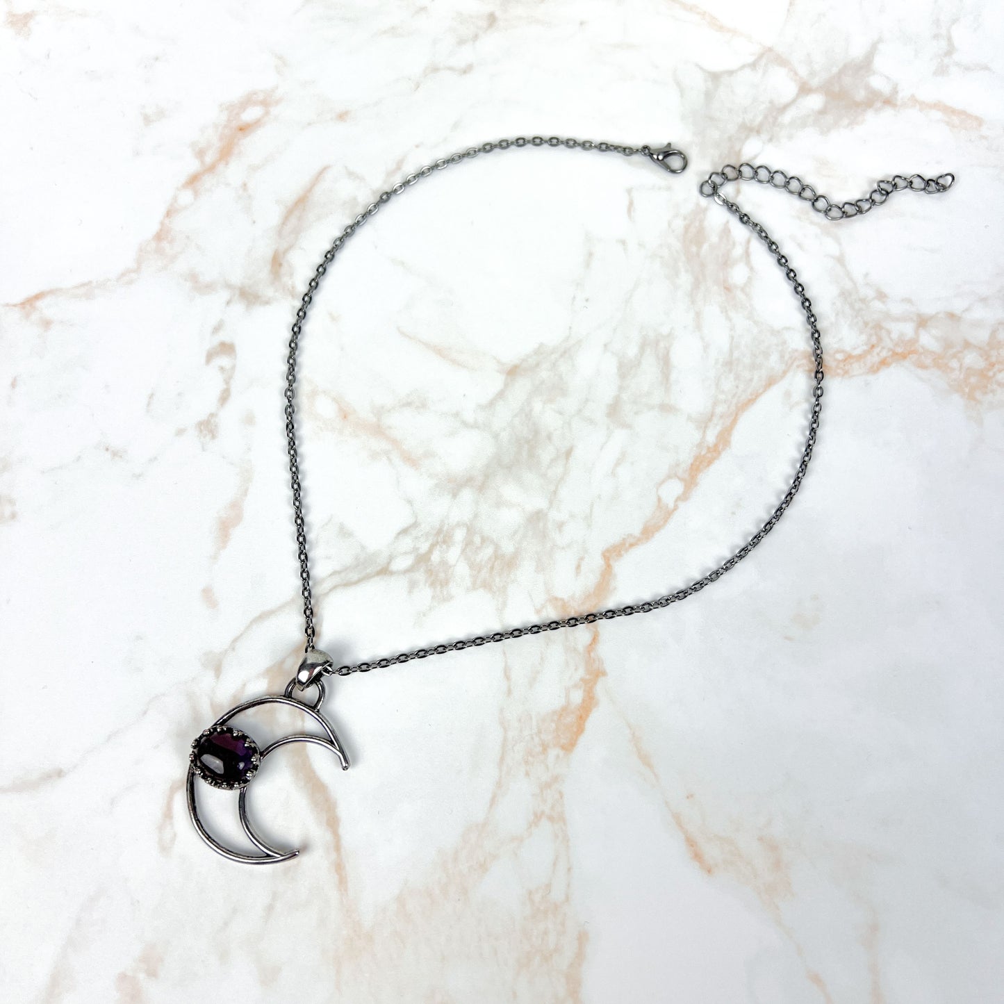 Crescent moon amethyst witchy choker necklace Baguette Magick