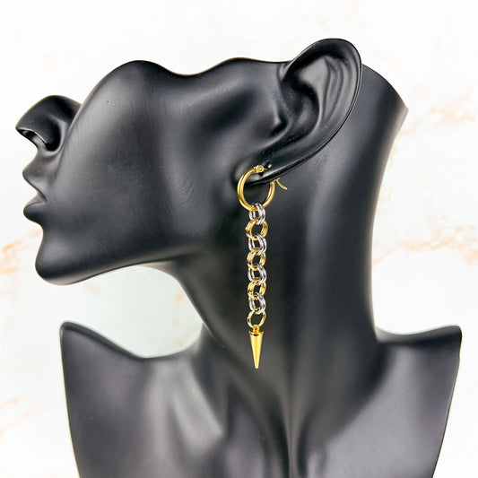 Silver and gold mixed metal chainmail earrings, hoops and spikes