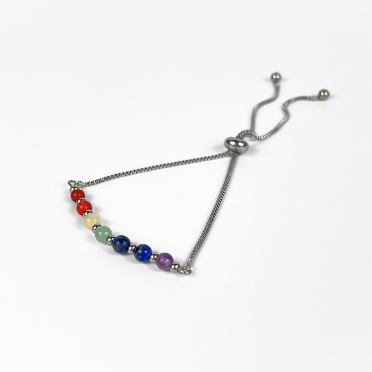 Seven chakra slider bracelet, natural gemstones, stainless steel Baguette Magick