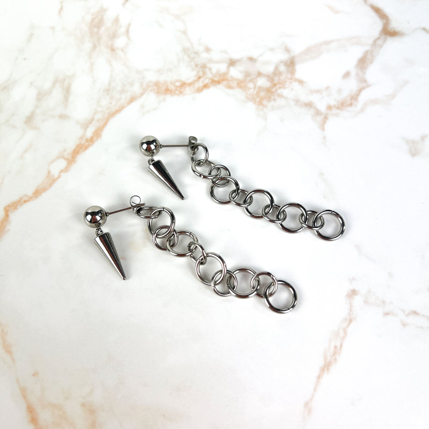 Spikes and back chunky chain stainless steel stud earrings