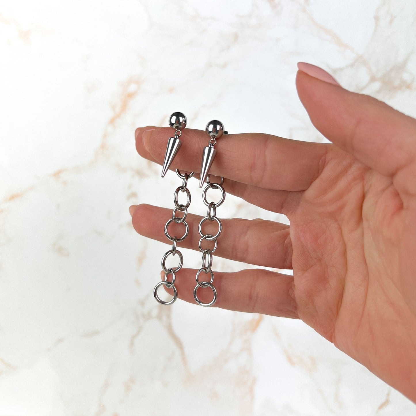 Spikes and back chunky chain stainless steel stud earrings