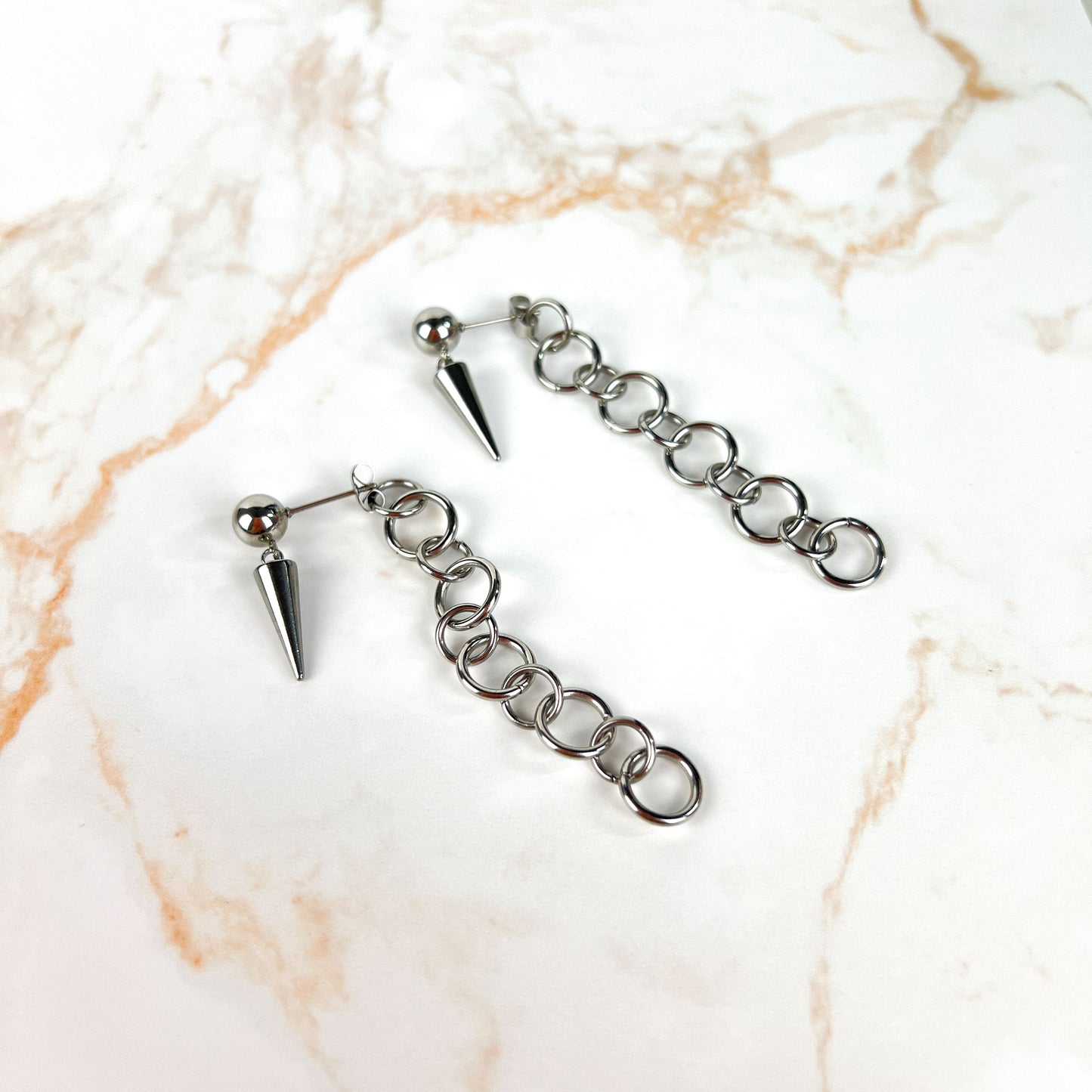 Spikes and back chunky chain stainless steel stud earrings Baguette Magick