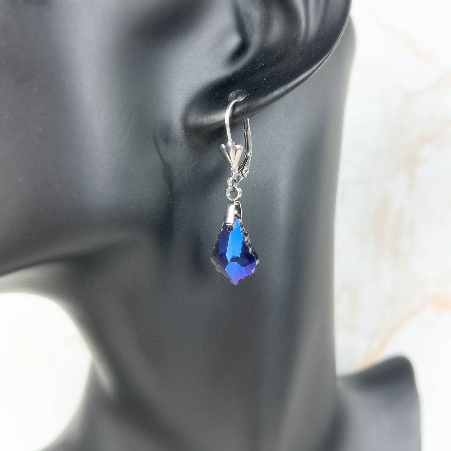 Crystal sparkling earrings, Art Deco stainless steel closures Baguette Magick