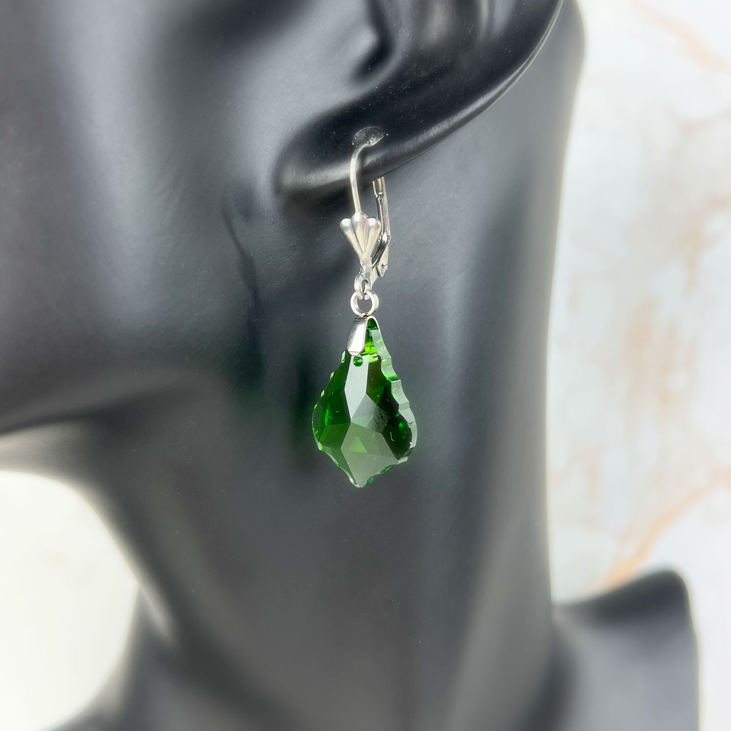 Crystal sparkling earrings, Art Deco stainless steel closures Baguette Magick