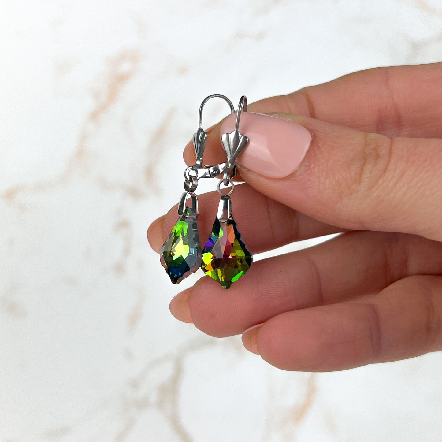 Crystal sparkling earrings, Art Deco stainless steel closures Baguette Magick