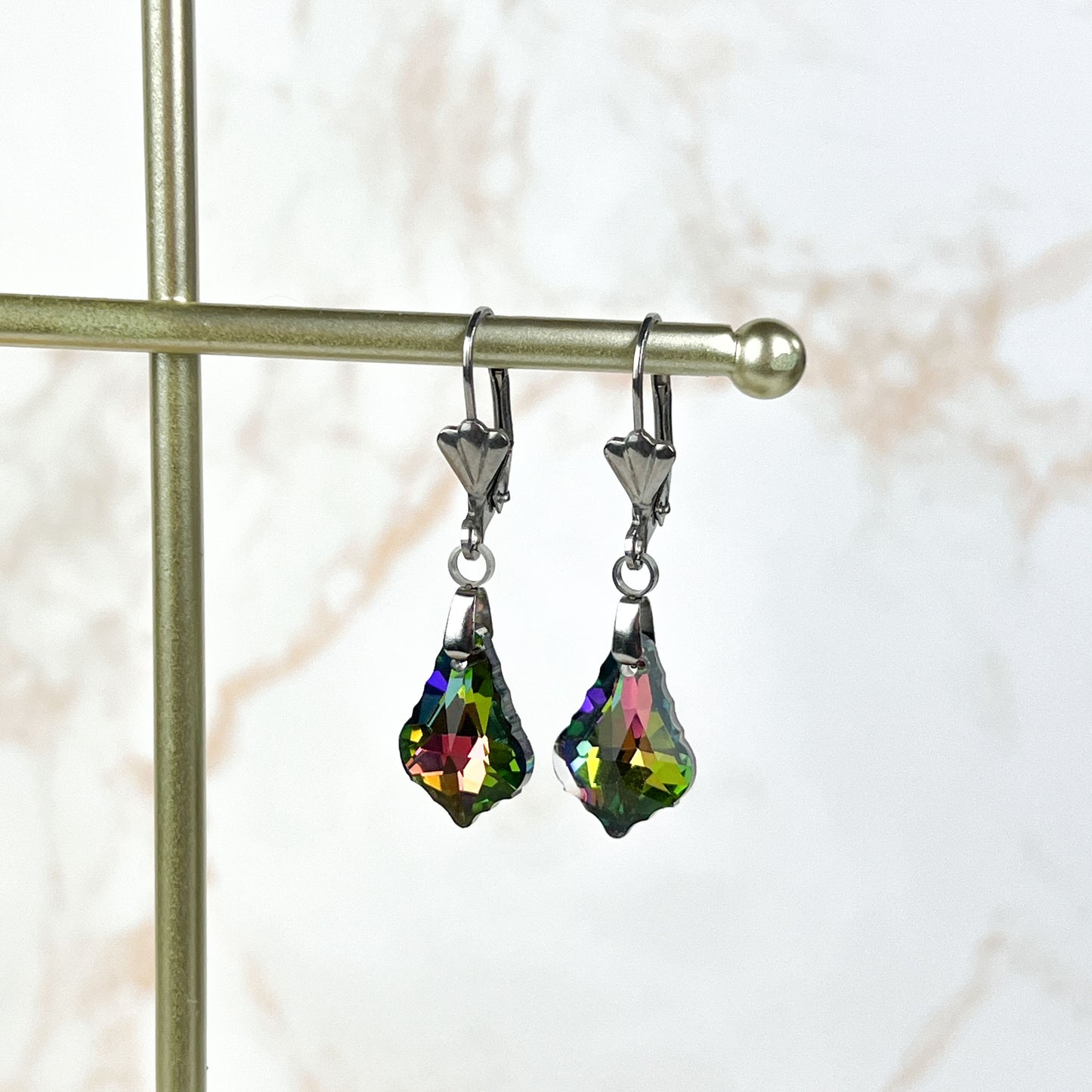 Crystal sparkling earrings, Art Deco stainless steel closures Baguette Magick
