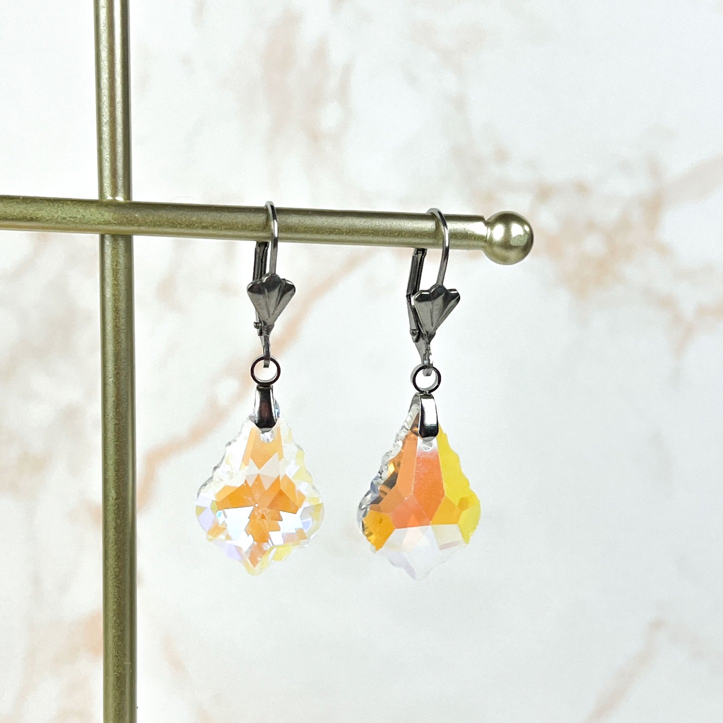 Crystal sparkling earrings, Art Deco stainless steel closures Baguette Magick