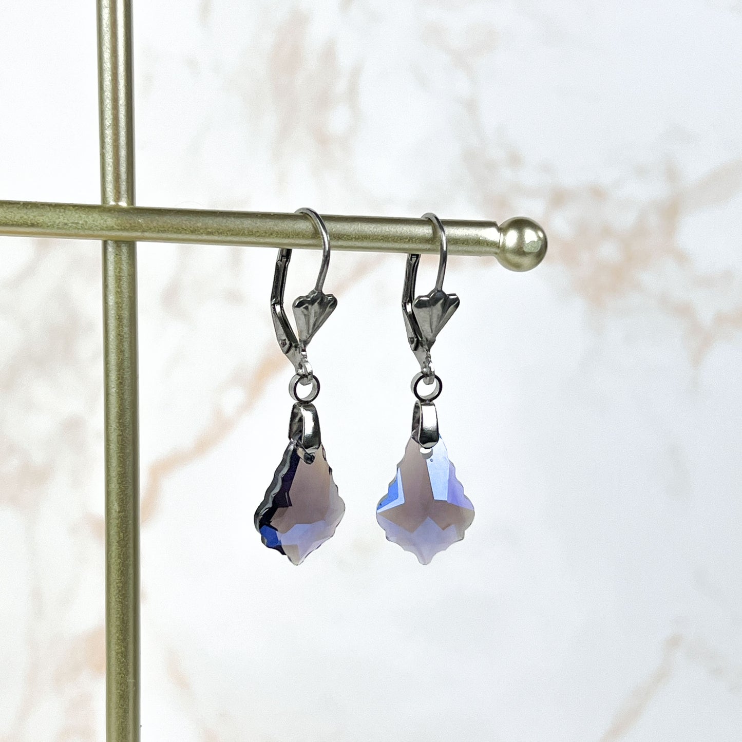 Crystal sparkling earrings, Art Deco stainless steel closures Baguette Magick