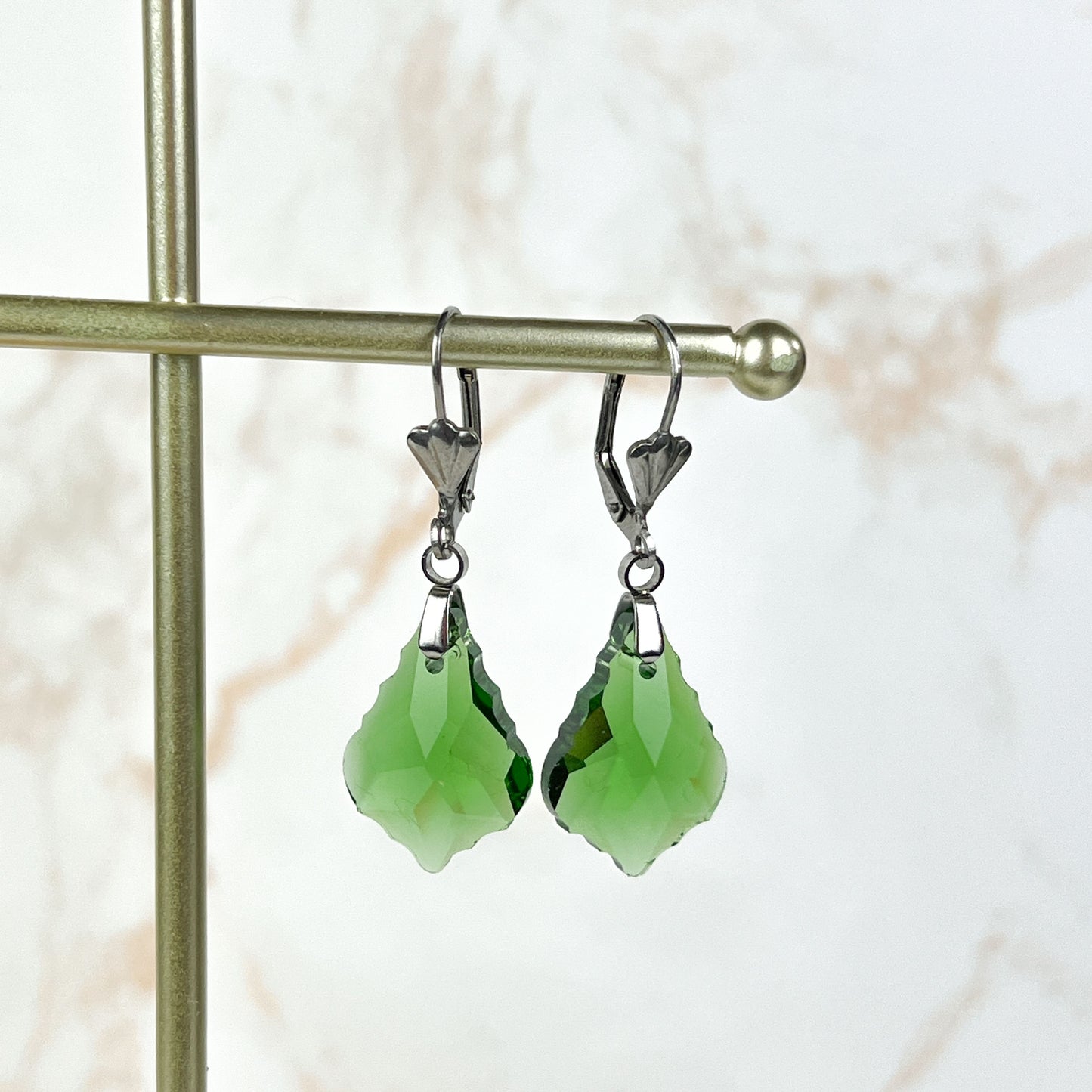 Crystal sparkling earrings, Art Deco stainless steel closures Baguette Magick
