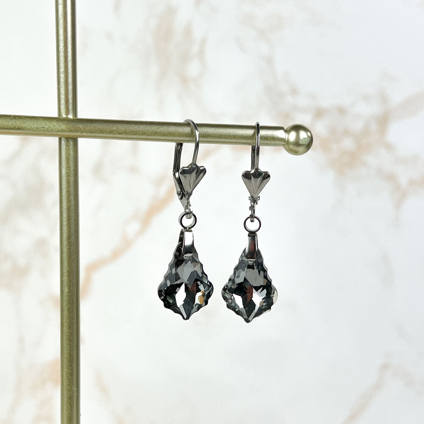 Crystal sparkling earrings, Art Deco stainless steel closures Baguette Magick