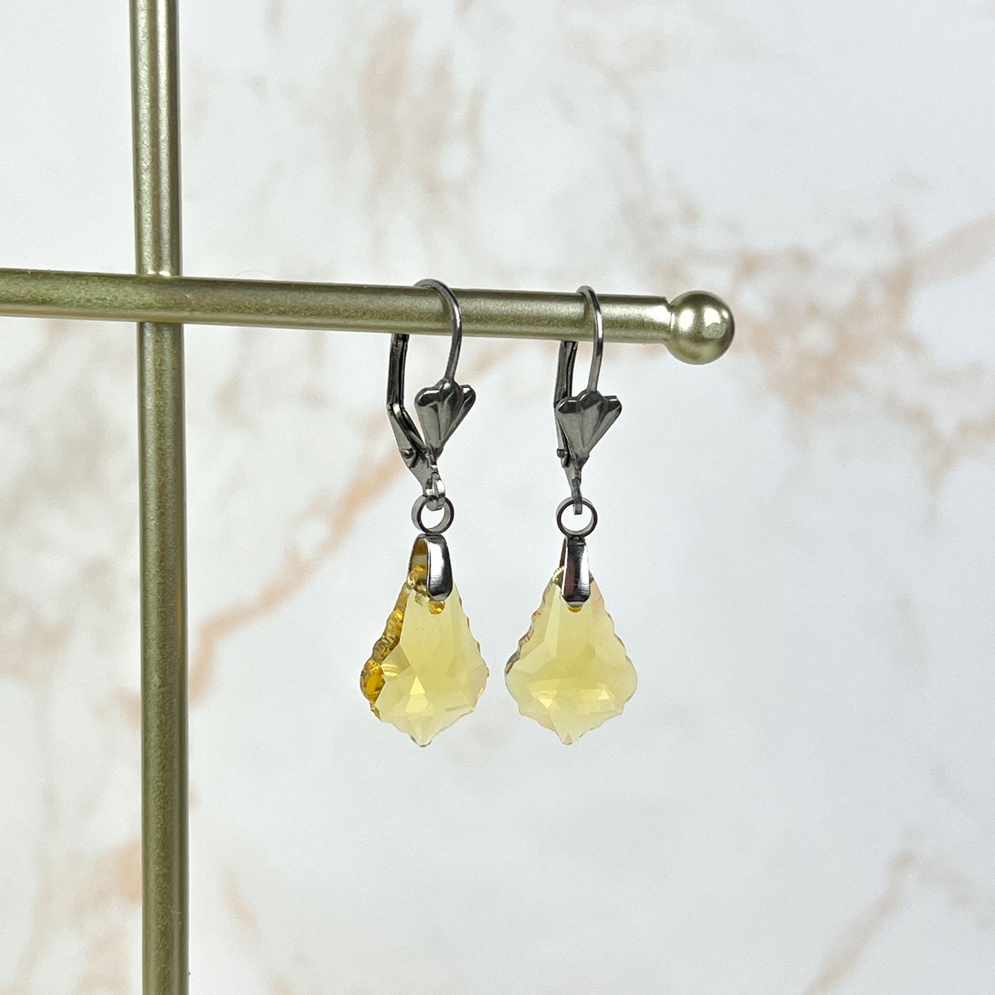 Crystal sparkling earrings, Art Deco stainless steel closures Baguette Magick