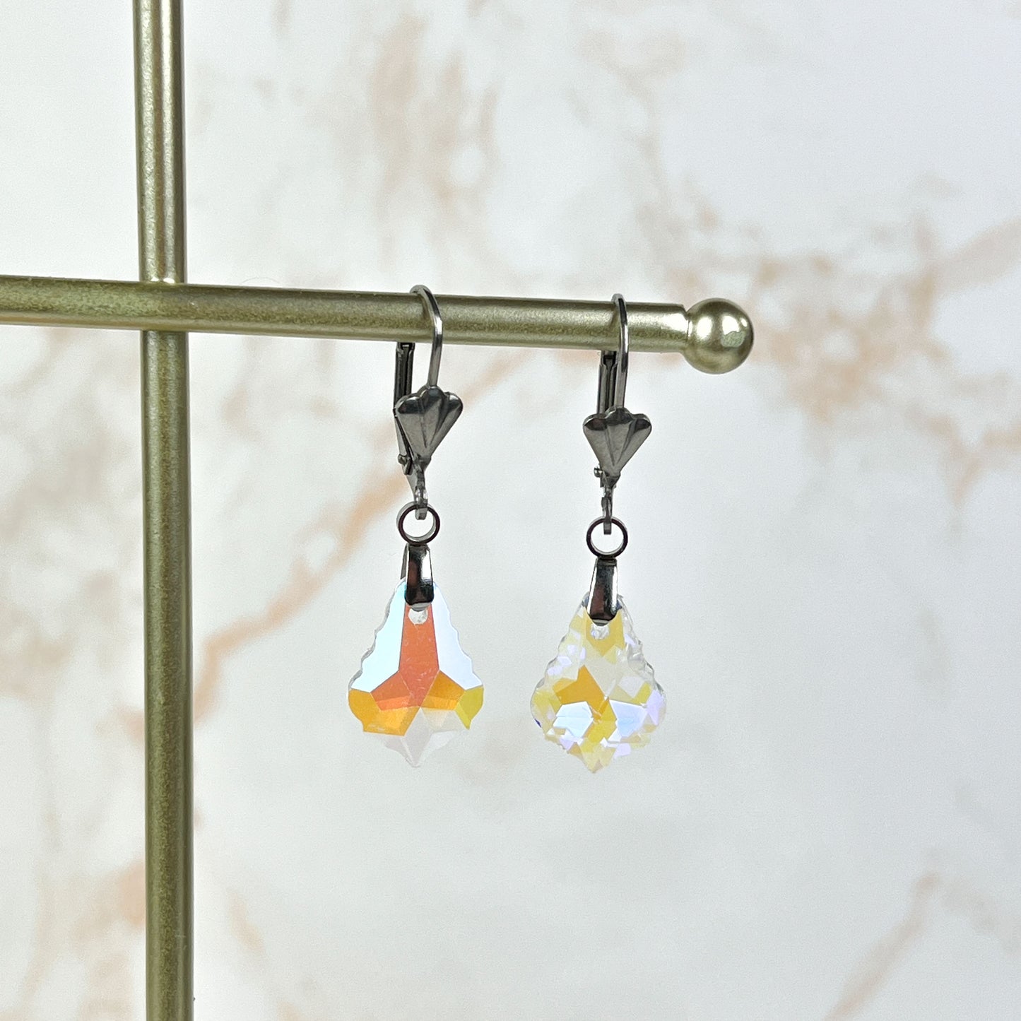 Crystal sparkling earrings, Art Deco stainless steel closures Baguette Magick