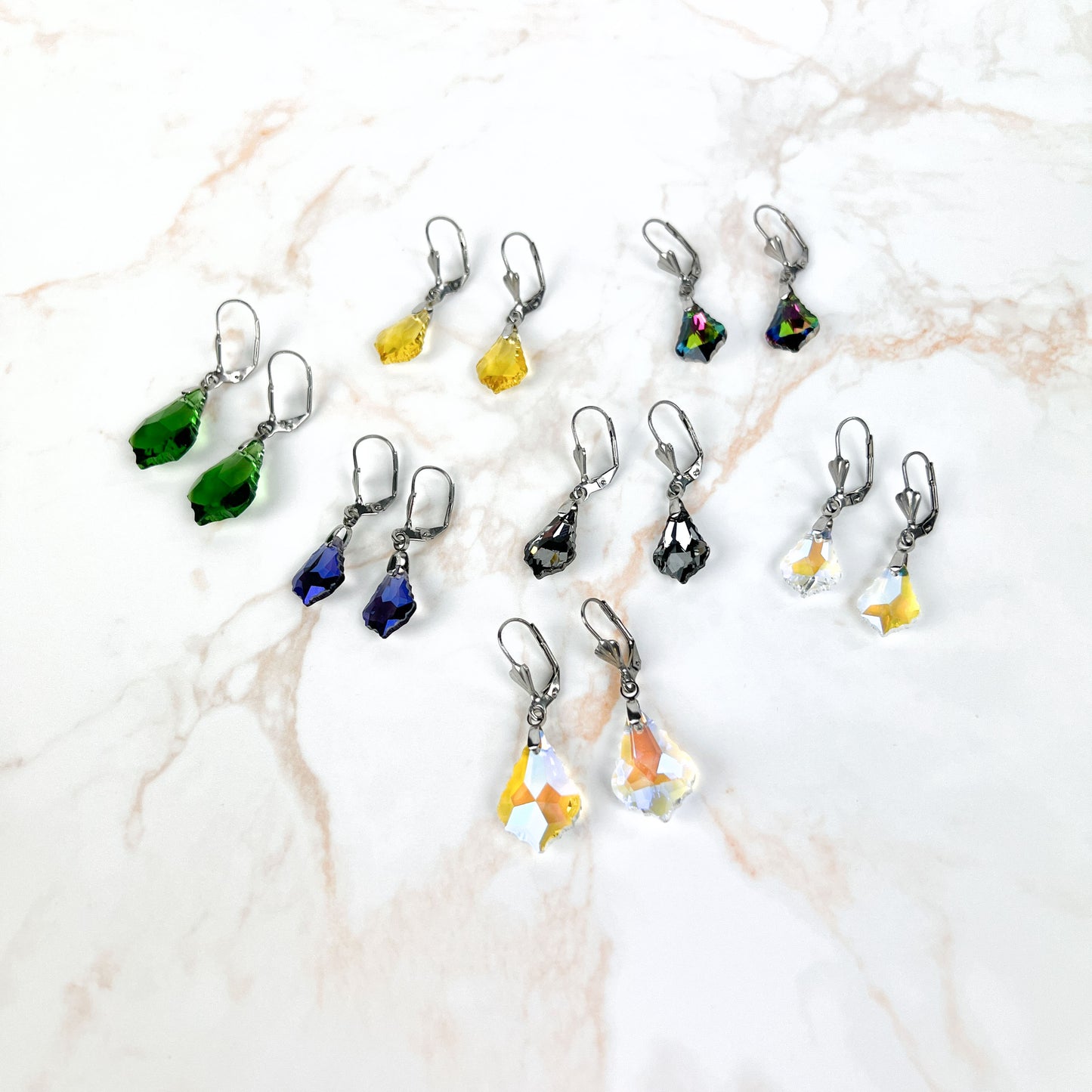 Crystal sparkling earrings, Art Deco stainless steel closures