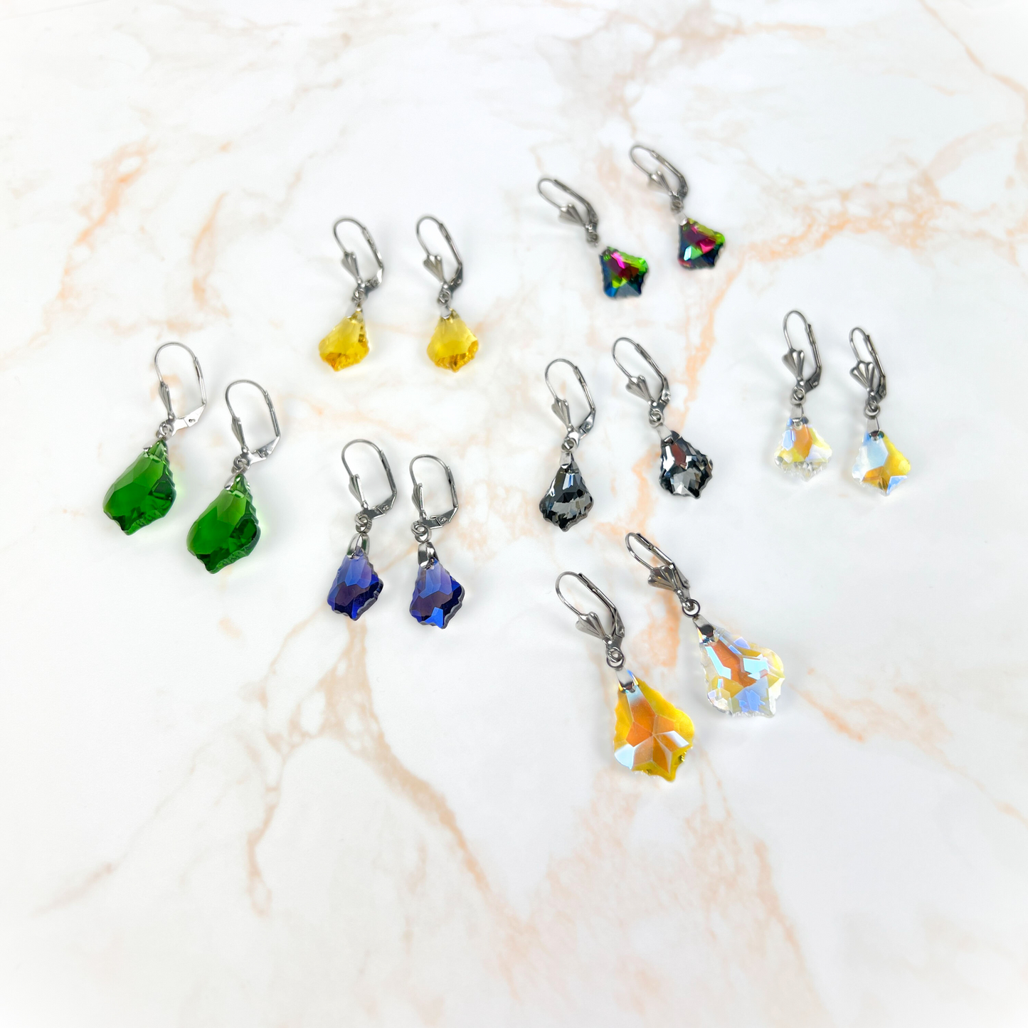 Crystal sparkling earrings, Art Deco stainless steel closures Baguette Magick