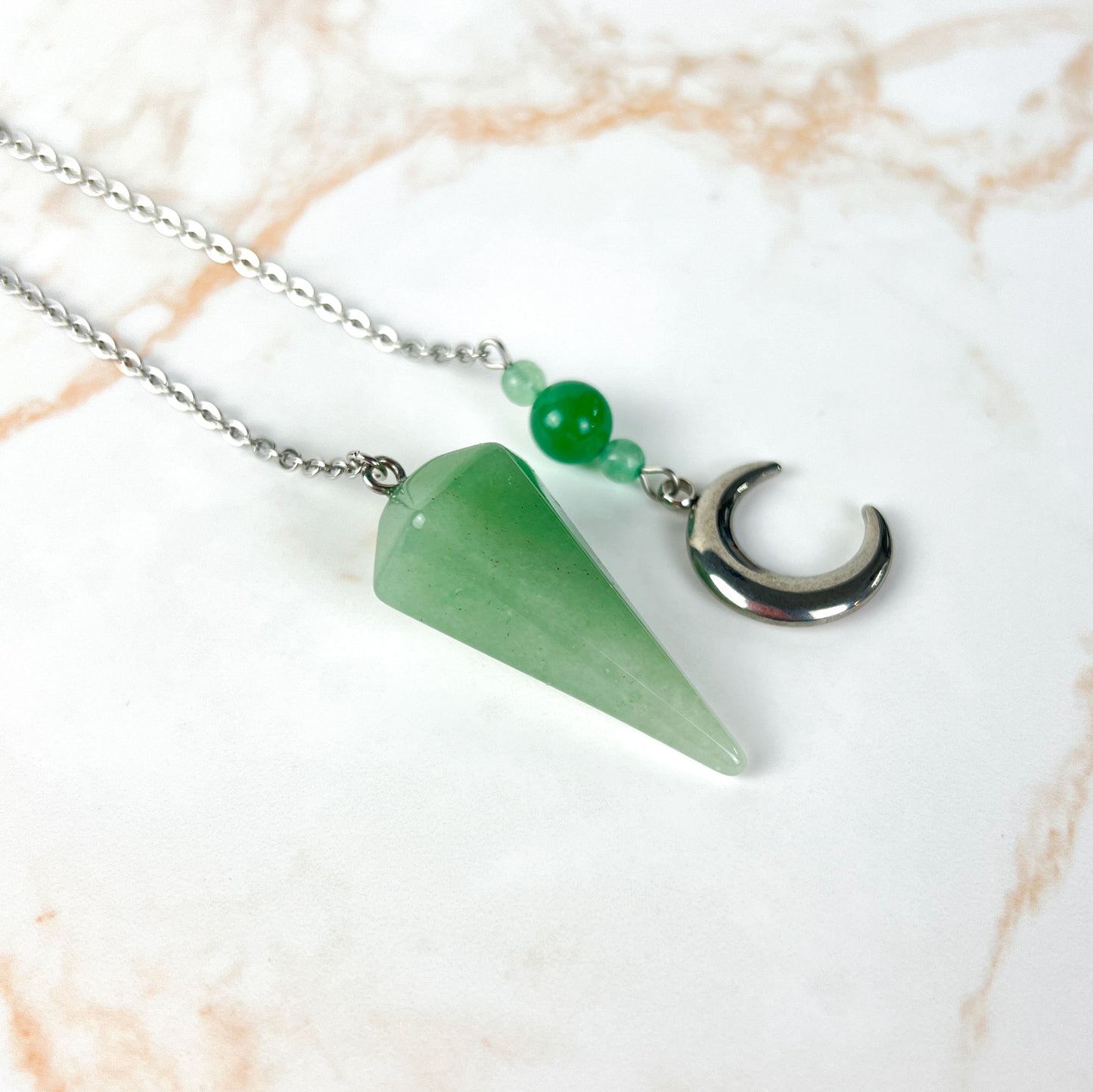 Aventurine and stainless steel Moon crescent pendulum Baguette Magick