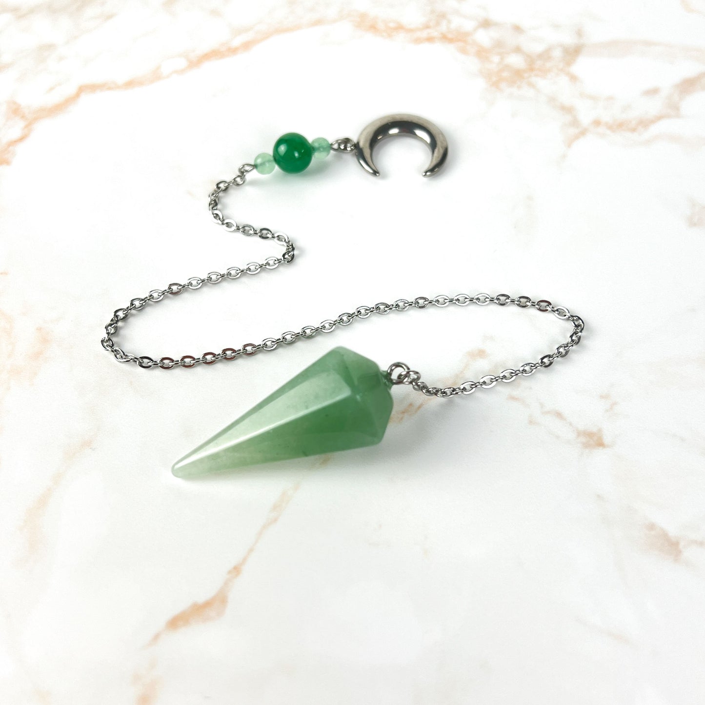 Aventurine and stainless steel Moon crescent pendulum Baguette Magick