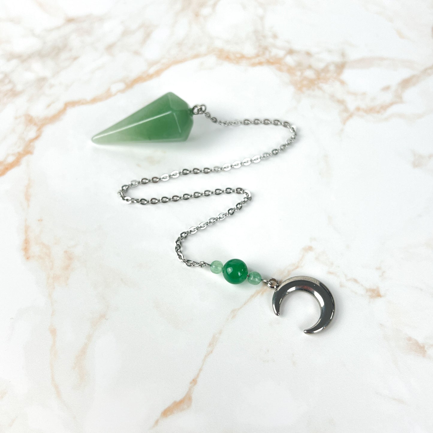 Aventurine and stainless steel Moon crescent pendulum Baguette Magick