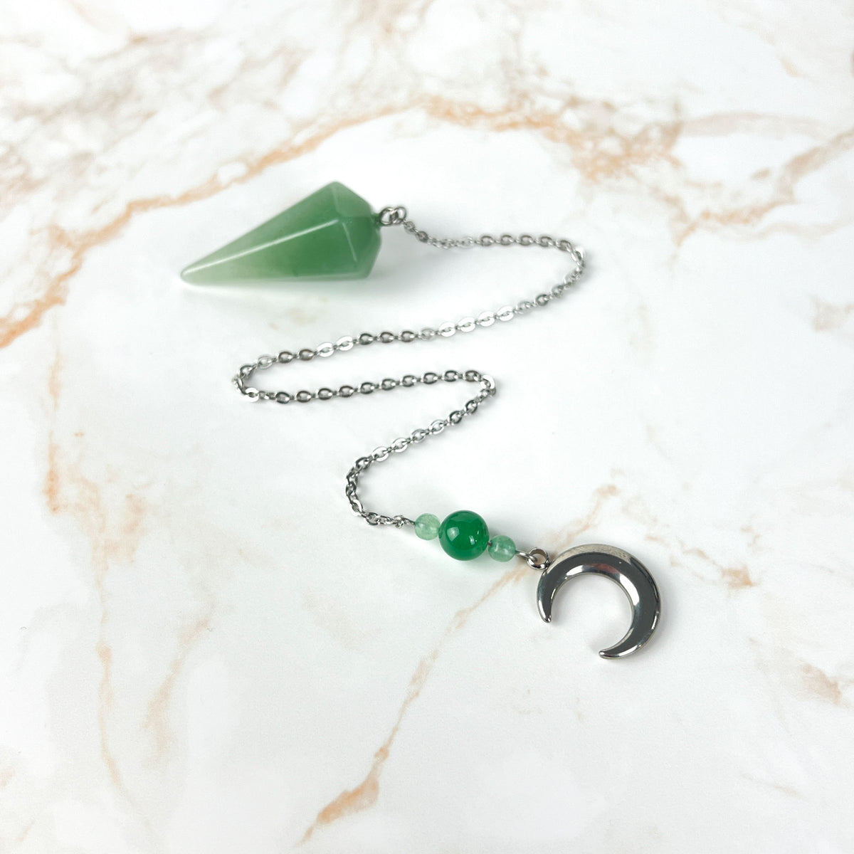 Aventurine and stainless steel Moon crescent pendulum Baguette Magick