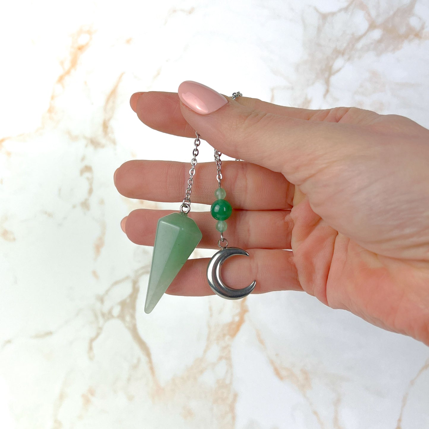 Aventurine and stainless steel Moon crescent pendulum Baguette Magick