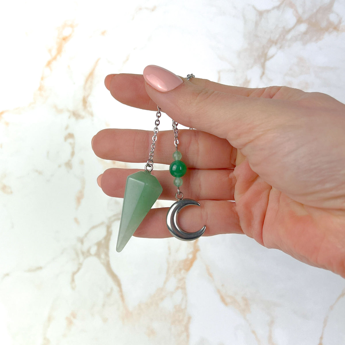 Aventurine and stainless steel Moon crescent pendulum Baguette Magick