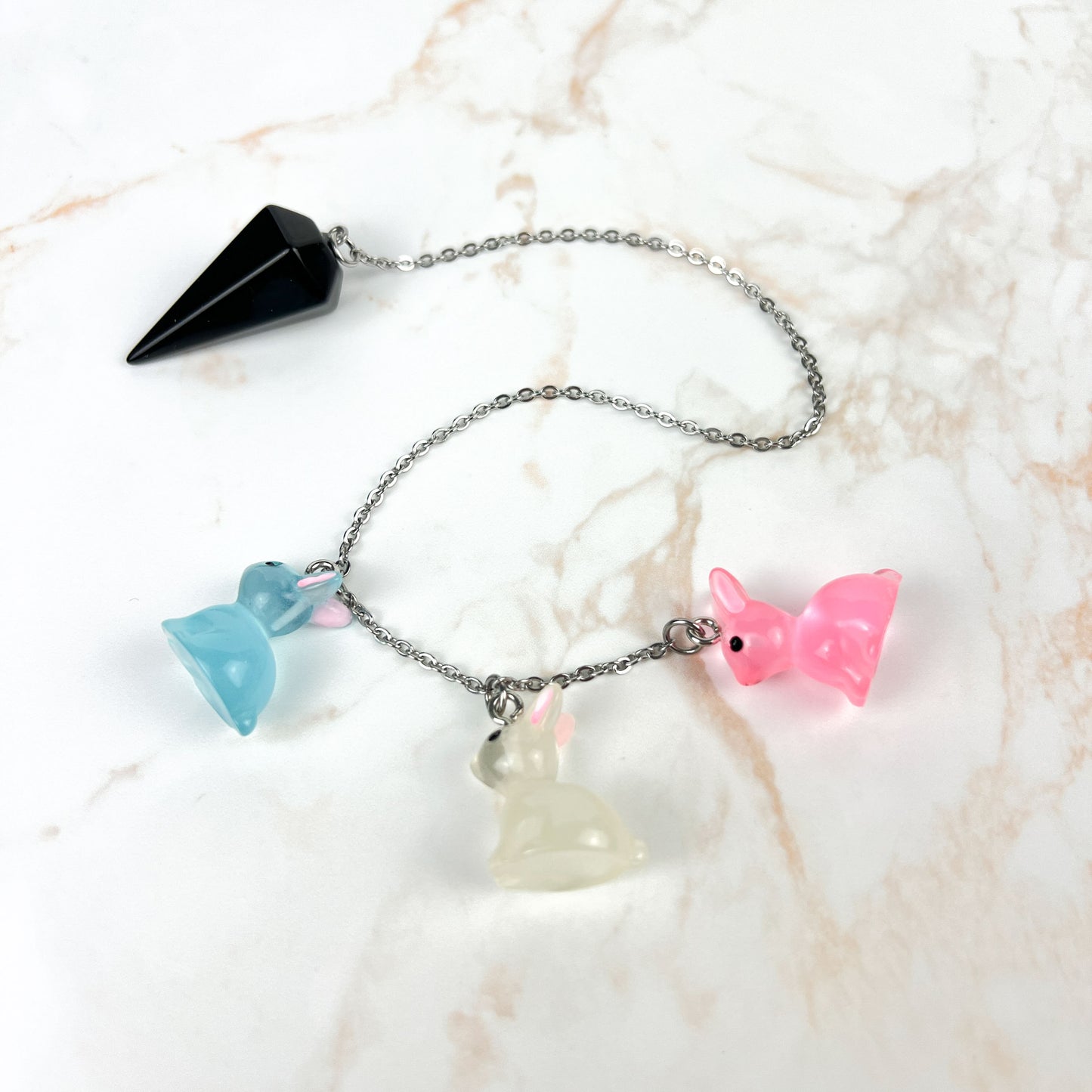 Easter bunnies obsidian pendulum, stainless steel Baguette Magick